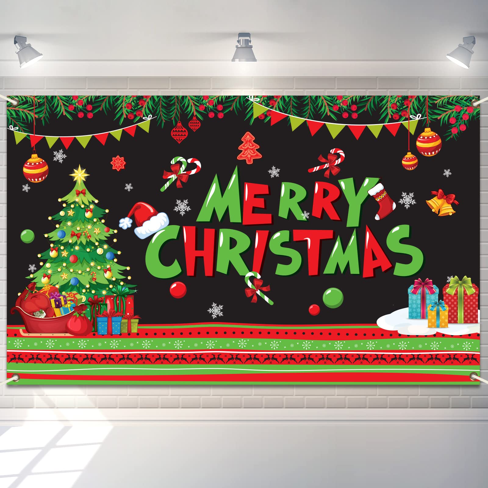 Merry Christmas Party Backdrop - Red & Green Xmas Photo Booth Background for Holiday Decorations | Perfect for Christmas Celebrations, Family Gatherings & Festive Photo Shoots