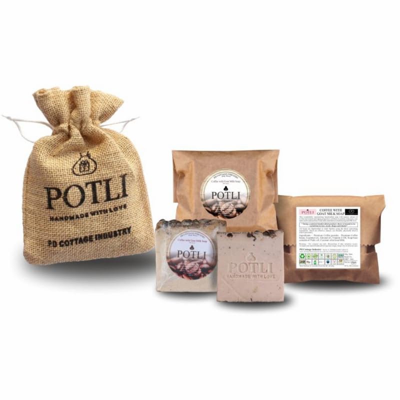 POTLI 100% Handcrafted Natural Premium Coffee with Goat Milk Soap Bar - Exfoliating Face & Body Cleanser for All Skin Types - Removes Dead Skin Cells for Healthy Glowing Skin (125g) - Perfect for Daily Skincare Routine & Spa-Like Bath Experience