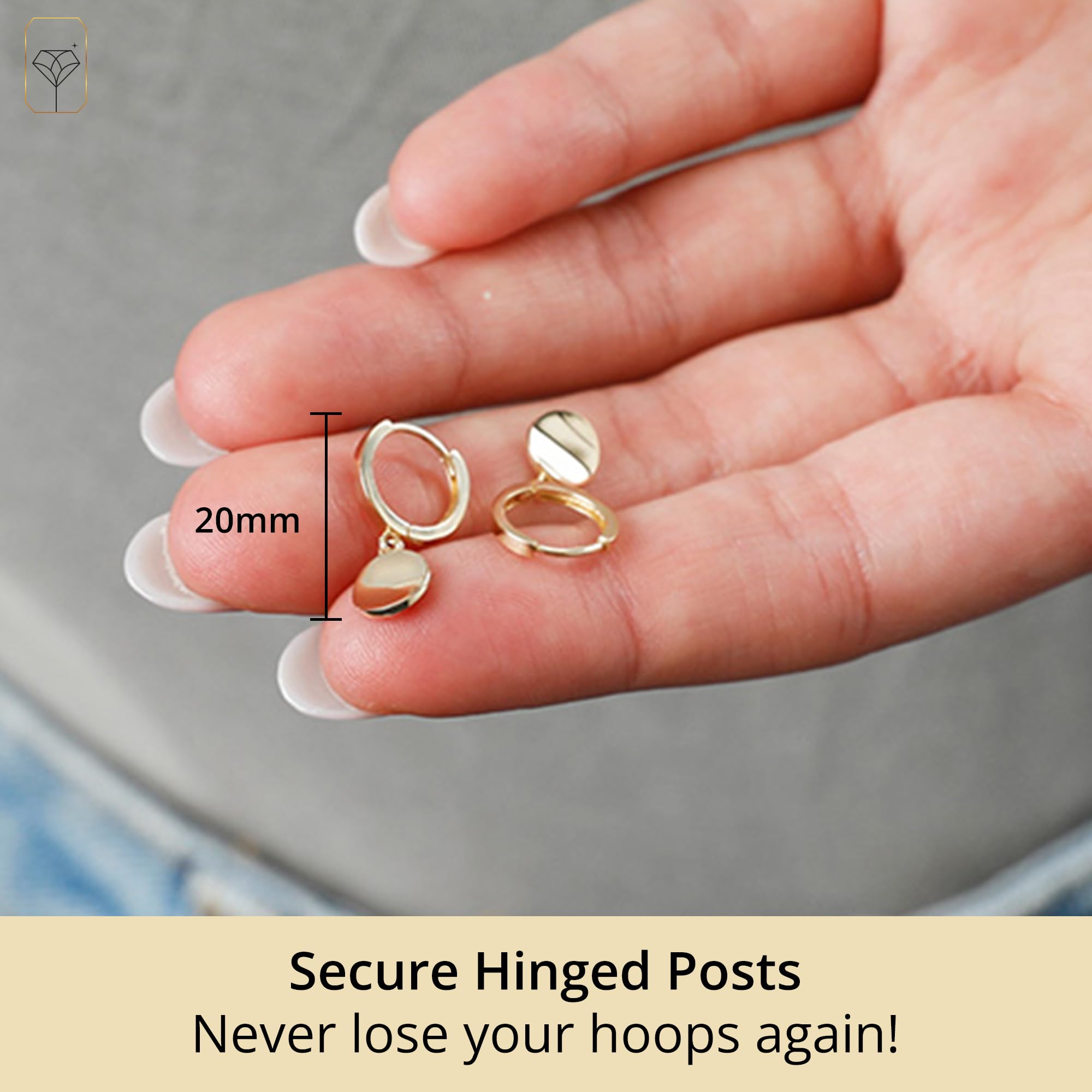 14K Yellow Gold Small Huggie Hoop Earrings for Women - 10mm Round Plate Dangle Earrings | Minimalist Everyday Jewelry for Work, Date Night & Special Occasions
