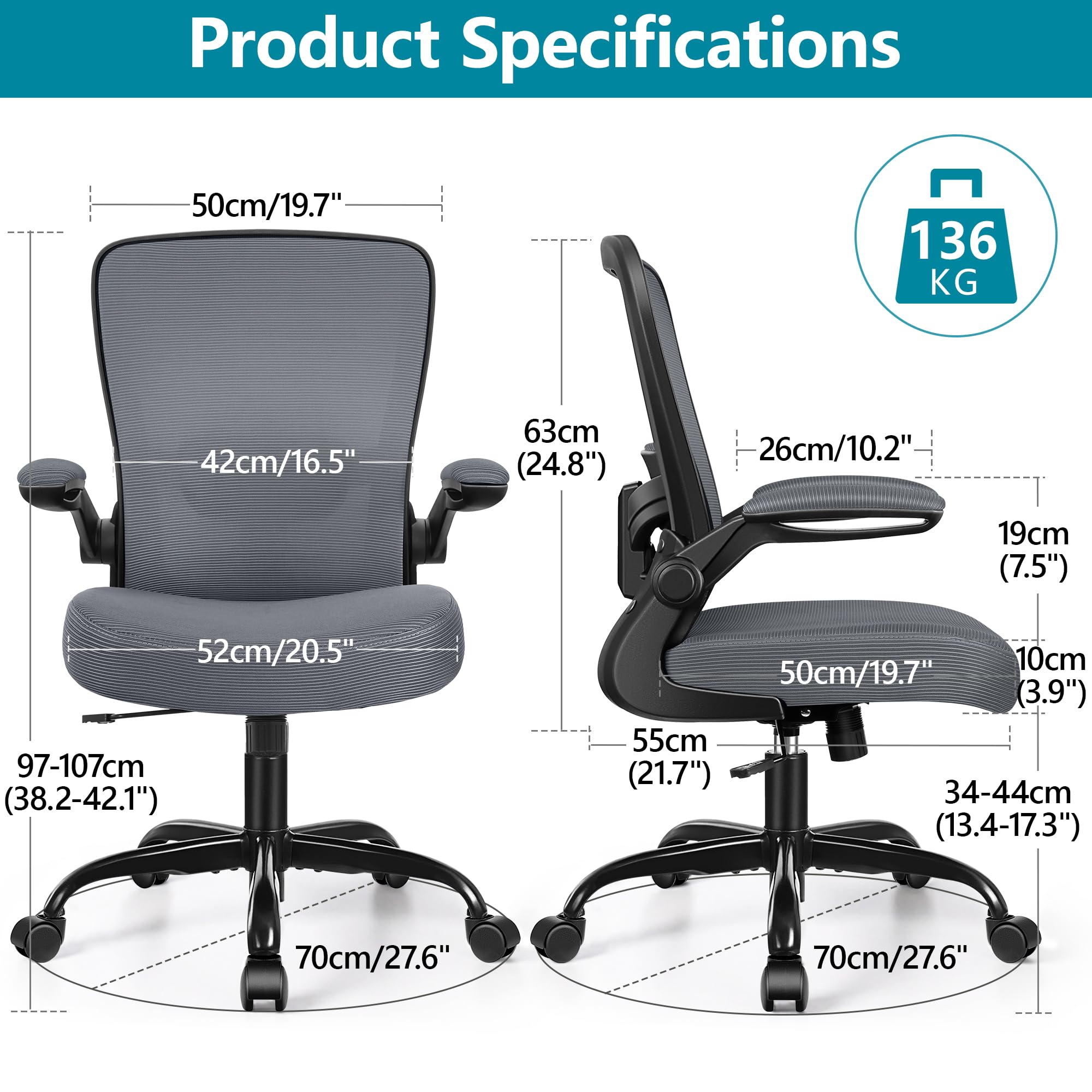 FelixKing Ergonomic Office Chair - Adjustable High Back Lumbar Support Mesh Desk Chair with Flip-up Armrests, Rolling Swivel Computer Task Chair for Home Office - Perfect for Long Work Hours & Video Conferencing