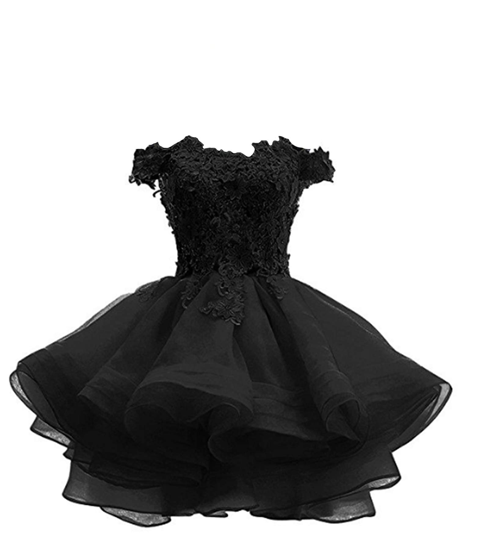 ANGELA Women's Off The Shoulder Organza Short Homecoming Dress - Black Lace-Up Prom Dress for 20 Plus Size, Perfect for Homecoming, Prom Night, Cocktail Party and Special Occasions