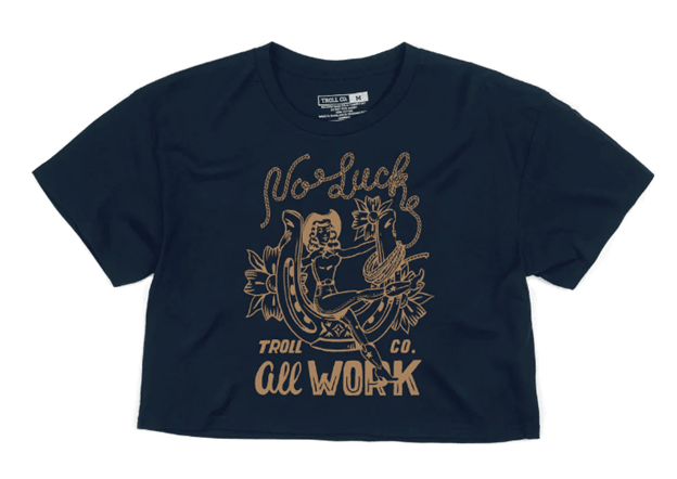 Women's No Luck Crop Tee - Navy Blue Short Sleeve T-Shirt for Casual Wear, Street Style & Summer Outfits