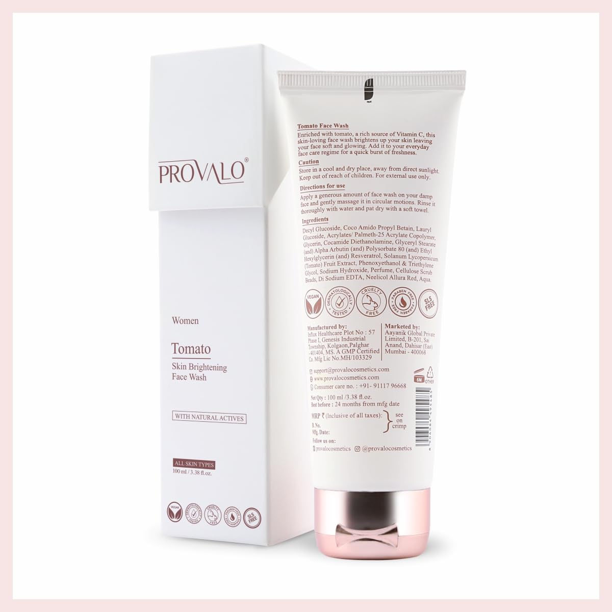 Provalo Tomato Natural Face Wash for Glowing, Brightening & Radiant Skin - Oil Control & Hydration for Oily, Acne-Prone & Dry Skin (100ml) | Gentle Daily Cleanser for Women | Perfect for Morning & Night Skincare Routine