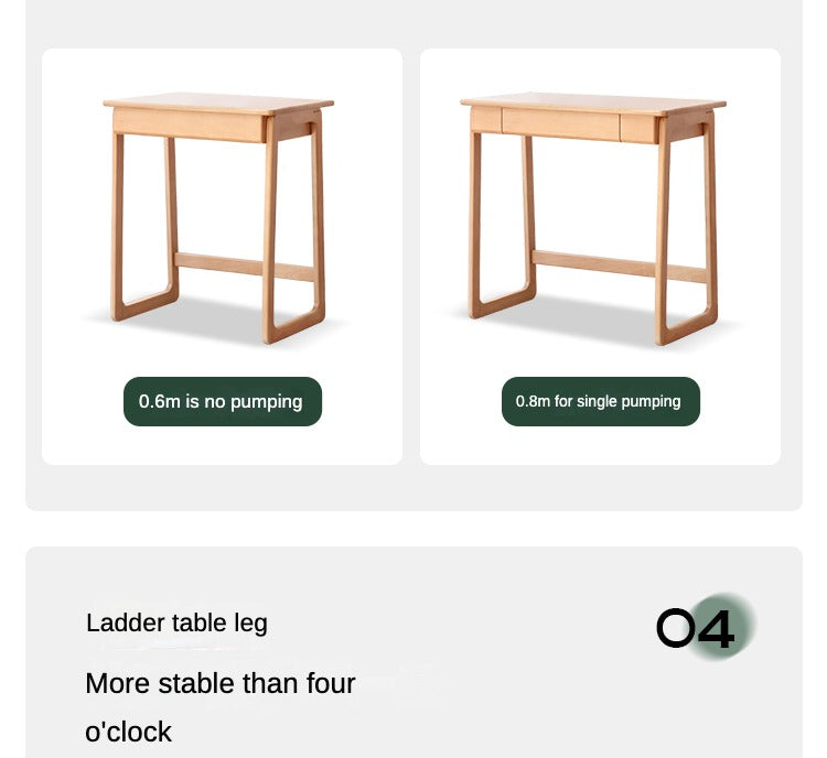 Solid Beech Wood Small Desk - Compact & Sturdy Home Office Desk for Study, Work, or Dorm Room - Perfect Workspace Solution for Small Spaces