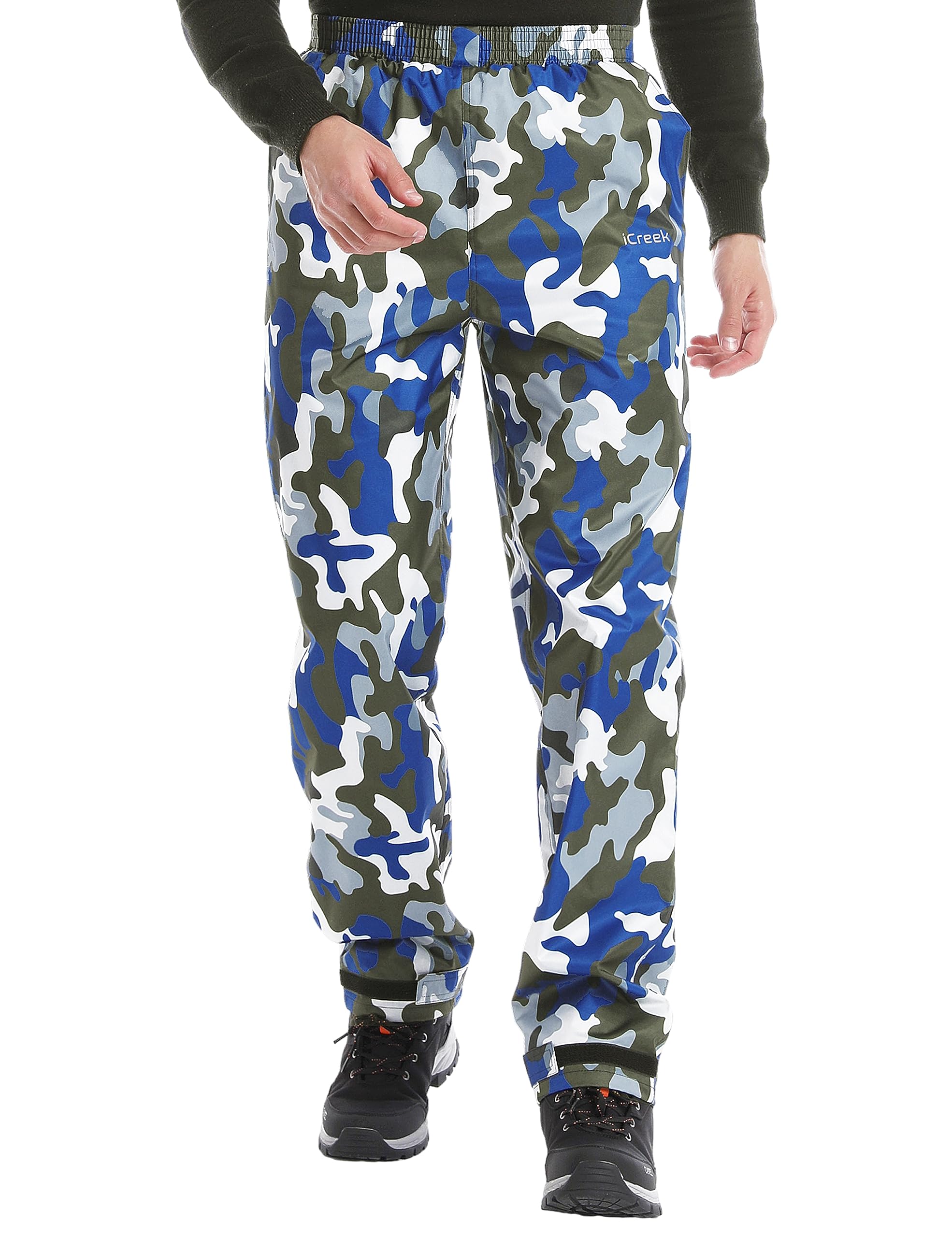 iCreek Men's Waterproof Rain Pants - Windproof Outdoor Pants with Pockets for Hiking, Cycling, Fishing - Perfect for Wet Weather Adventures & Outdoor Activities