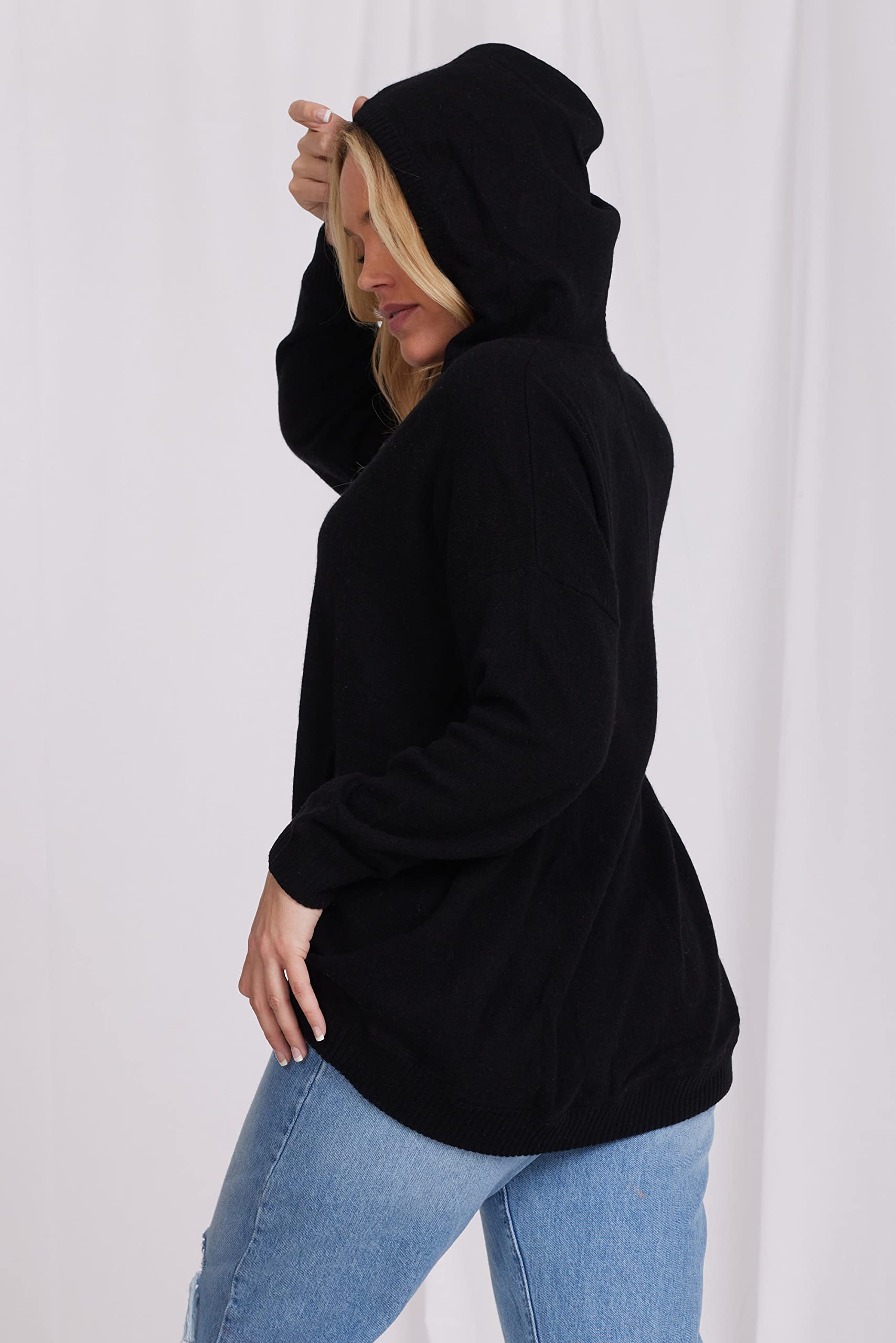 Minnie Rose Women's Oversized Cashmere Zip-Up Hoodie - Cozy Winter Sweatshirt for Casual Wear & Lounging
