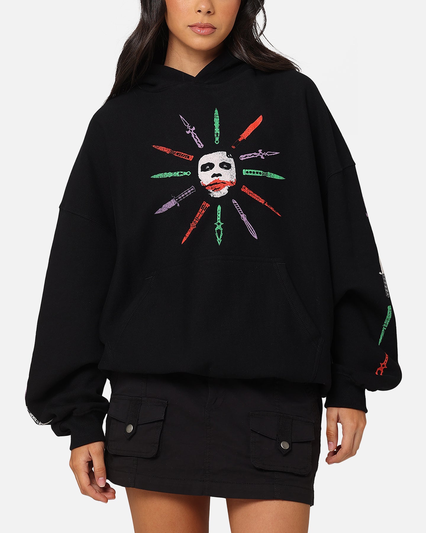Premium DC Batman The Joker Scars Hoodie - American Thrift Black Sweatshirt for Cosplay, Halloween & Comic Con