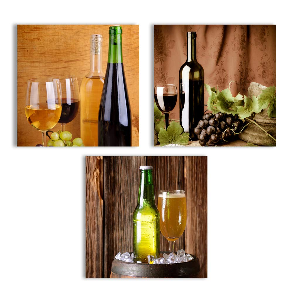 Abstract Vintage Wine Cup Canvas Wall Art - Stretched & Framed 3-Panel Set (24
