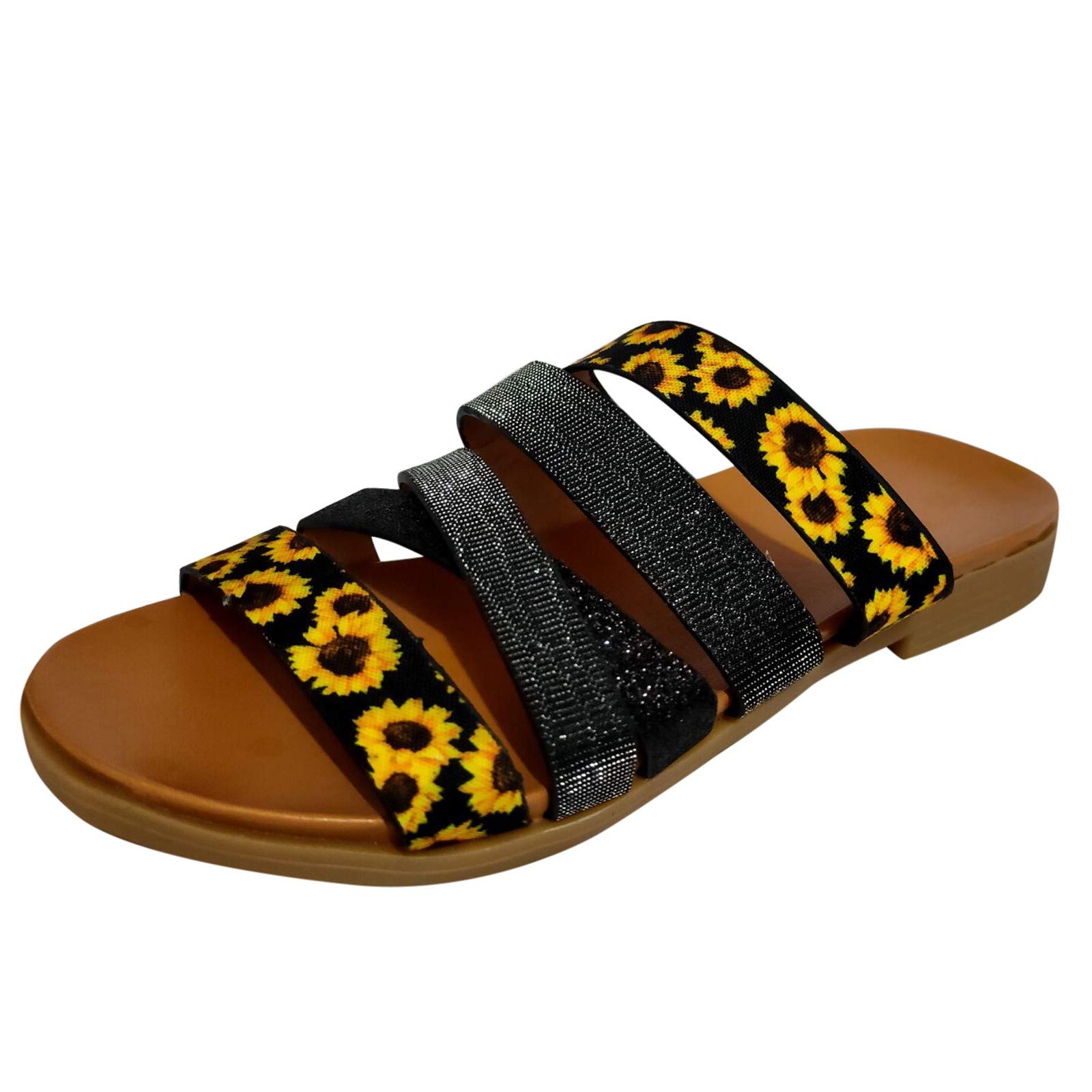 Women's Sunflower Printed Flat Sandals - Comfortable Summer Flip Flops for Beach, Travel & Casual Wear | Breathable & Lightweight Sandals for Outdoor Activities