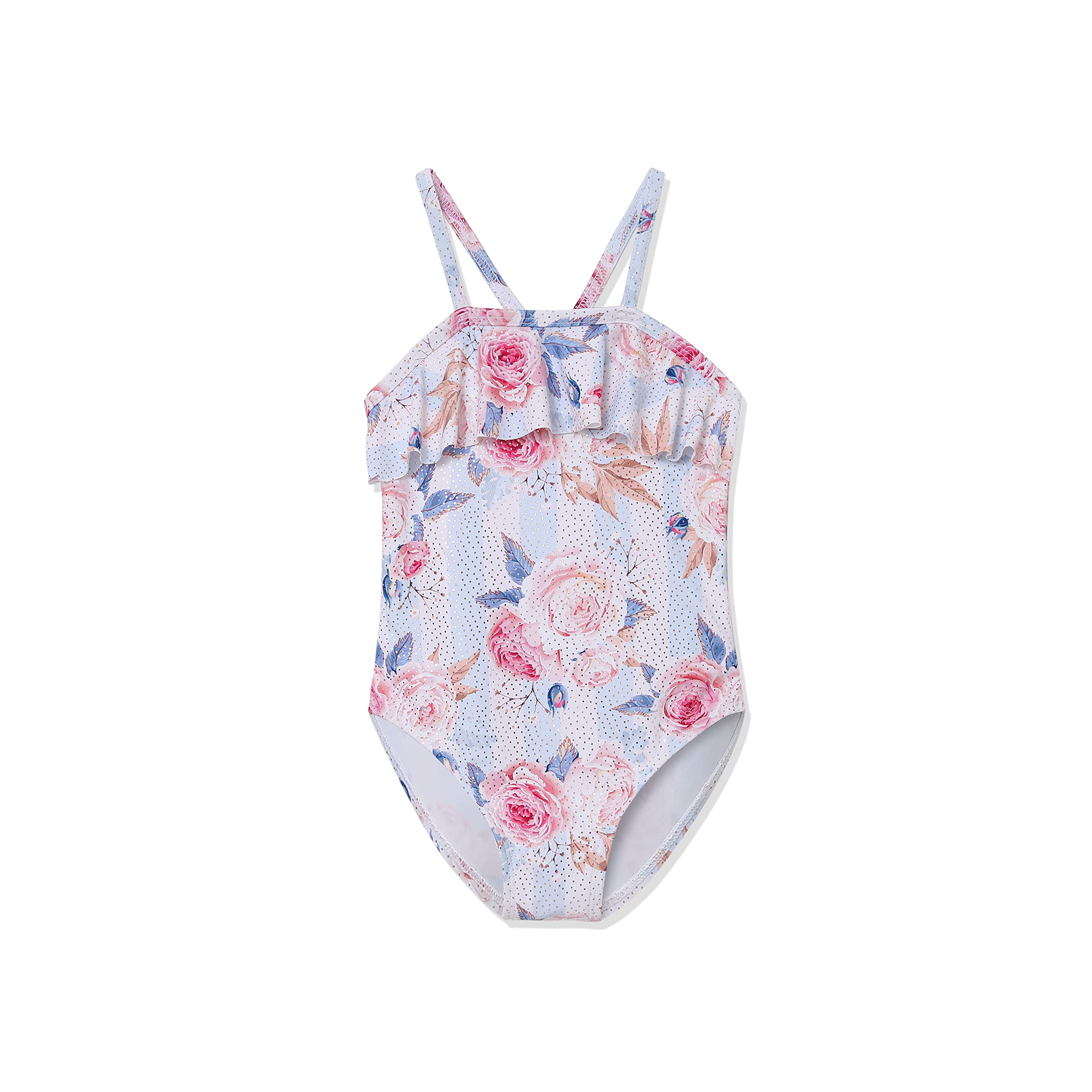 Phineein Girls One-Piece Swimwear - Tropical Fruit Heart Print Ruffled Bathing Suit for Kids | Beach, Pool, Summer Vacation & Water Park Outfits