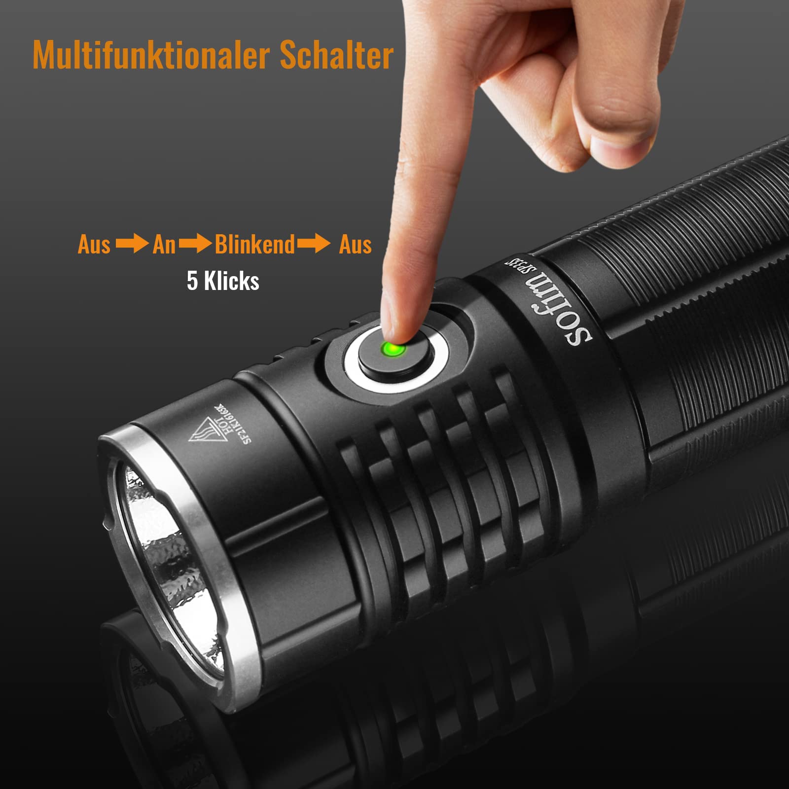 Sofirn SP33S Powerful 5000 Lumens Rechargeable LED Flashlight with USB-C Charging, 6 Brightness Modes & Power Bank Function, Includes 26650 Battery - Perfect for Fishing, Hiking, Camping, and Outdoor Exploration
