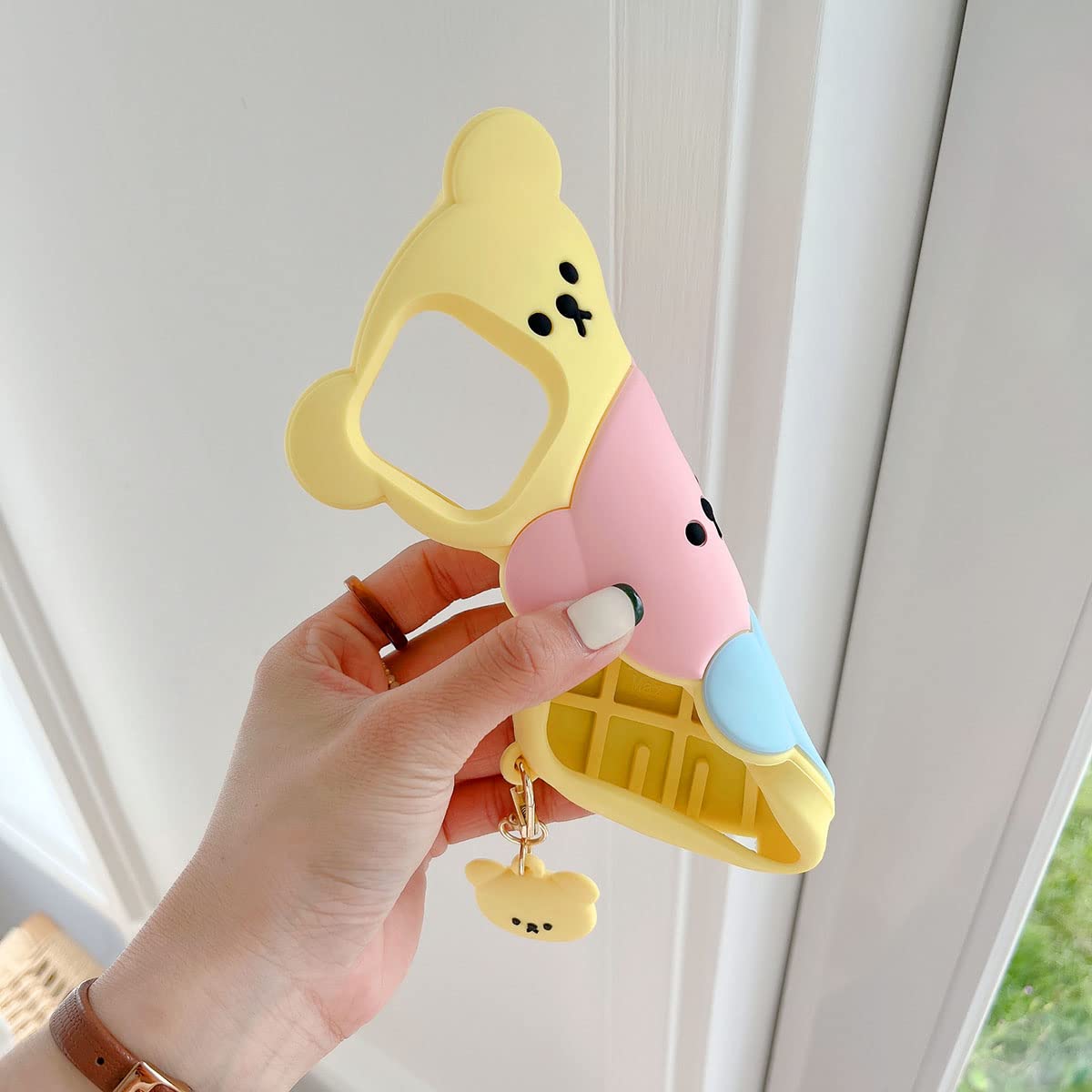 Cute 3D Silicone Bear Phone Case for iPhone 13 - Kawaii Cartoon Design with Keychain, Soft Rubber Shockproof Protective Cover for Women & Girls | Perfect for Everyday Use, School, Work, and Travel