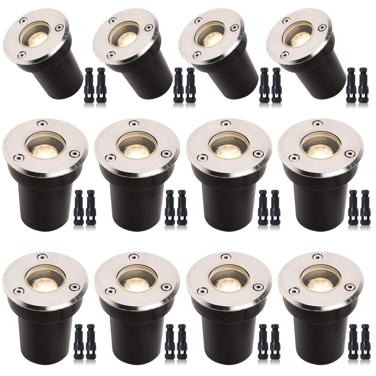 1W LED Low Voltage Landscape Ground Lights with Wire Connectors - 12V Waterproof Outdoor Well Lights for Garden, Yard, Driveway & Deck (12 Pack) - Perfect for Pathway Illumination & Landscape Accent Lighting