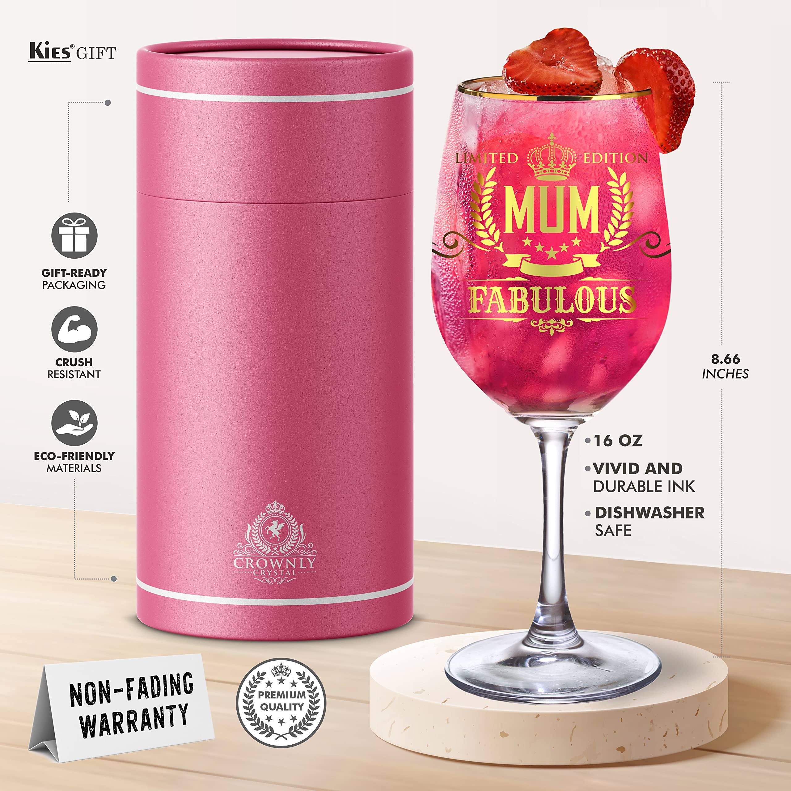 Personalized CROWNLY CRYSTAL® Wine Glass - Elegant Mother's Day Gift for Mum, Birthday Present for Women, Custom Mom Gifts - Perfect for Wine Tasting, Anniversary Celebrations & Special Occasions