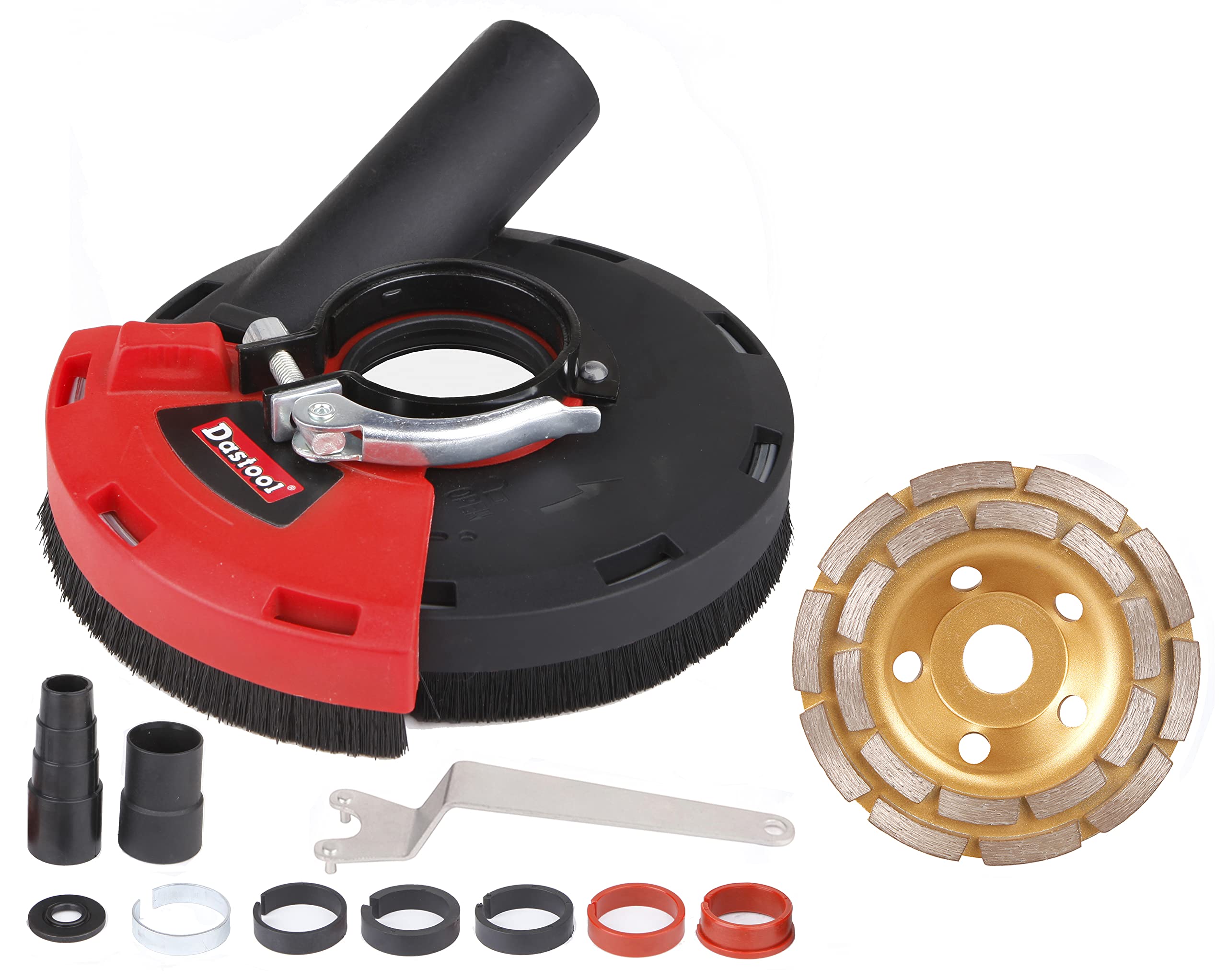 Dastool 5-Inch Universal Angle Grinder Dust Shroud with Diamond Grinding Cup Wheel DT1701-125D - Perfect for Concrete Surface Grinding, Renovation & DIY Projects