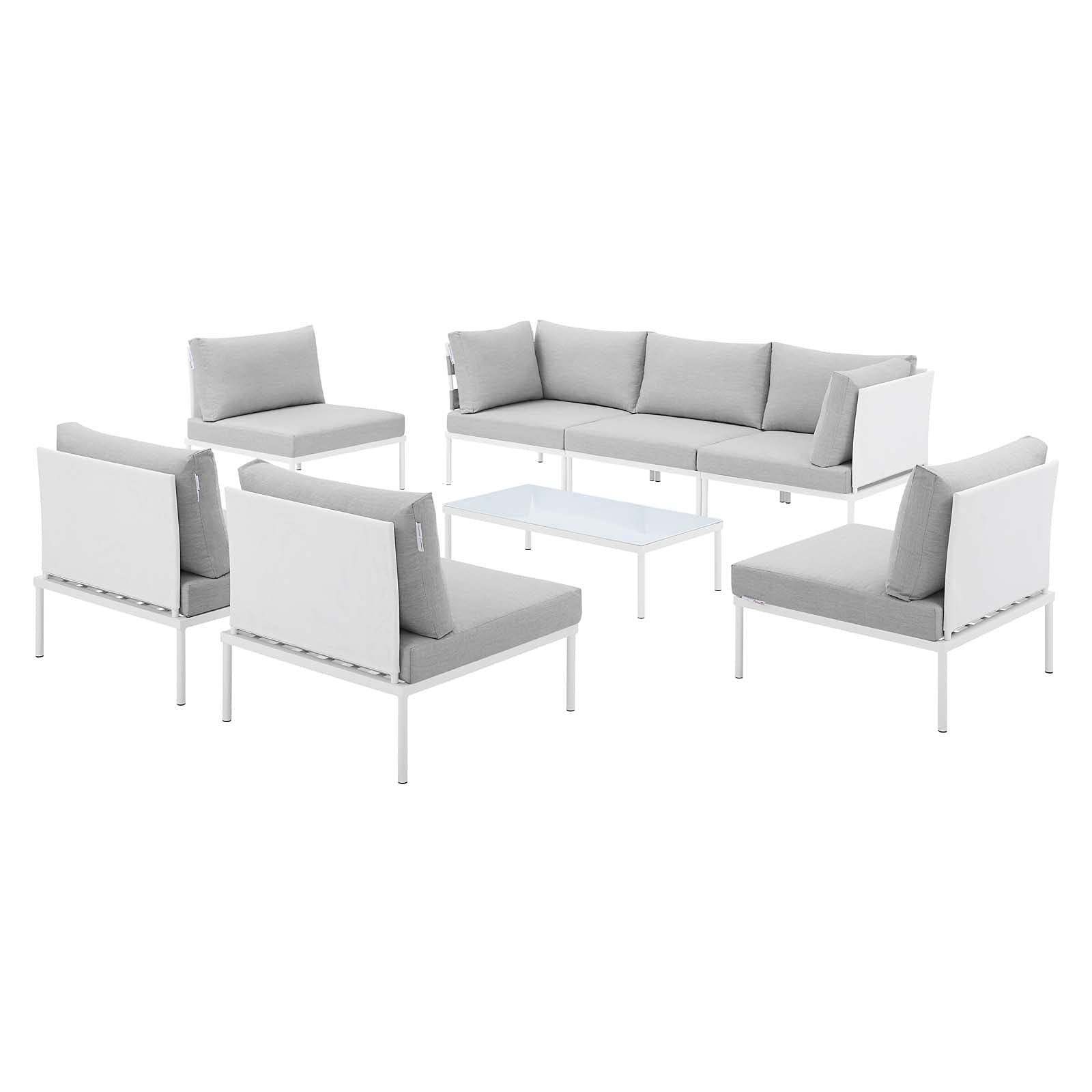 Modern Outdoor Patio Lounge Sectional Sofa Set with Chair & Table - Aluminum Frame in White & Gray - Perfect for Backyard, Poolside & Garden Relaxation