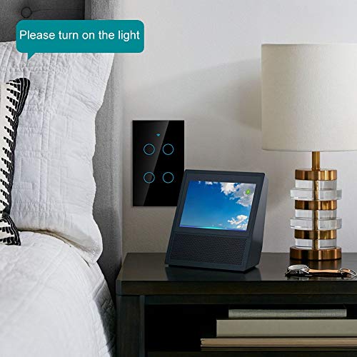 4-Way Smart Light Switch - Wall Mounted Remote Control with Voice Command for Home Automation - Compatible with SIRI & Alexa - Perfect for Living Room, Bedroom & Kitchen (US Black)