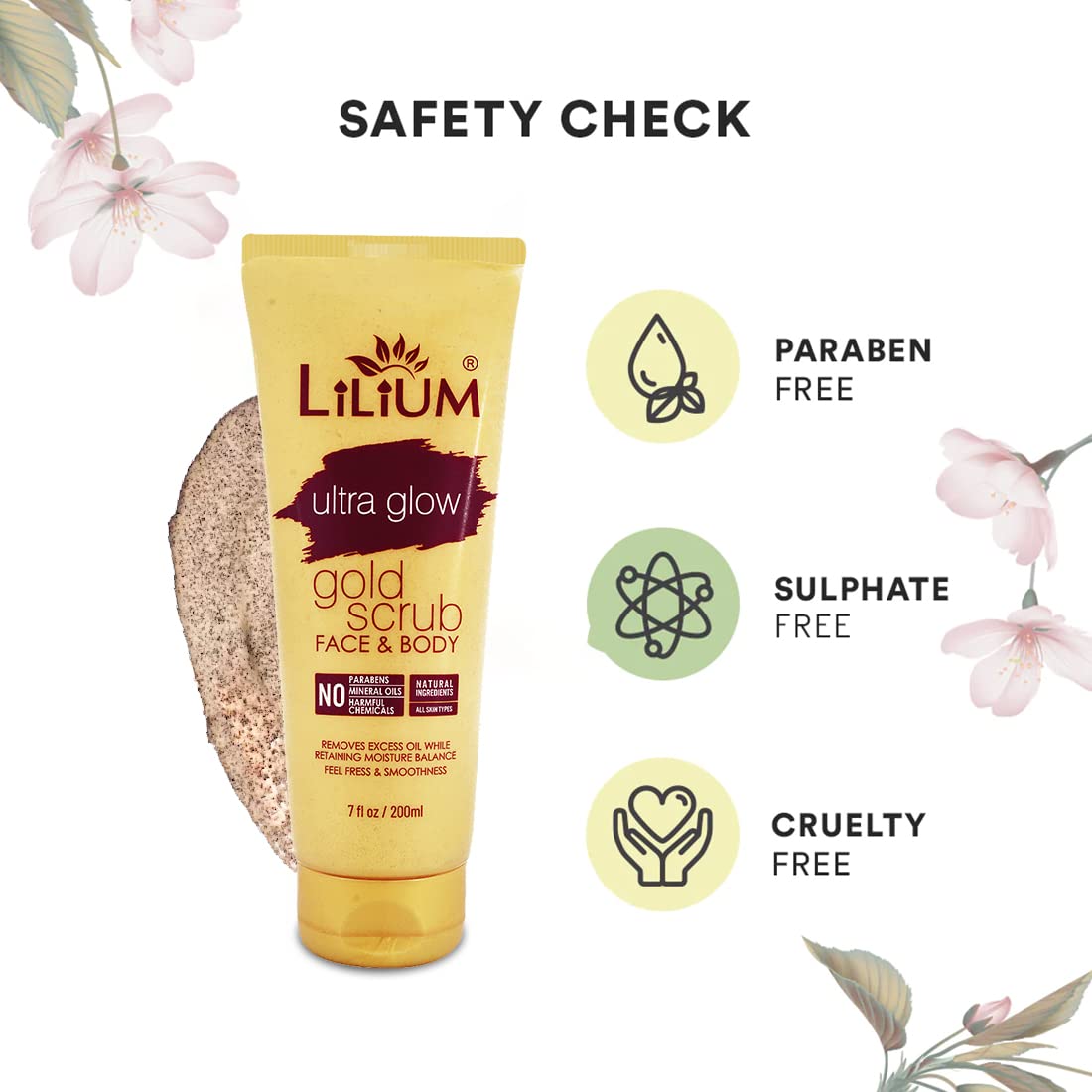 Lilium Gold Face & Body Scrub 200ml - Natural Exfoliator for Glowing Skin, Fresh & Smooth Feel, Paraben-Free & Chemical-Free - Pack of 2 - Perfect for Daily Skincare Routine & Spa Treatments