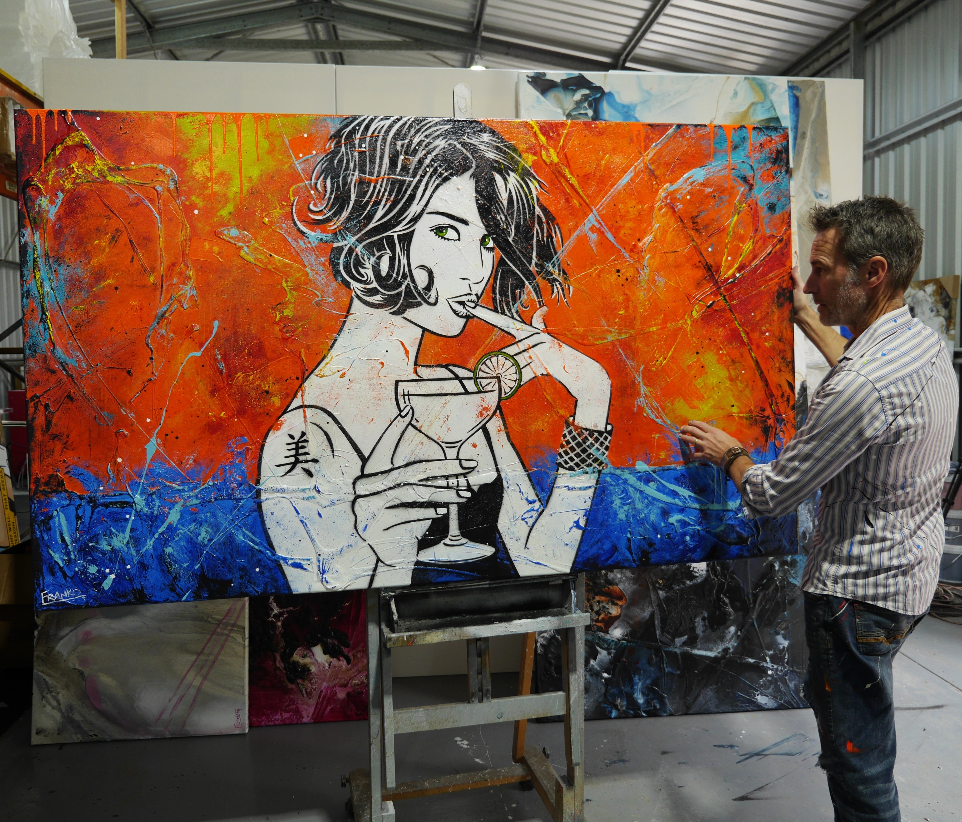Lime Snap 200x120cm Modern Cocktail Textured Urban Pop Art Canvas Painting - Perfect for Living Room, Bar or Office Wall Decor