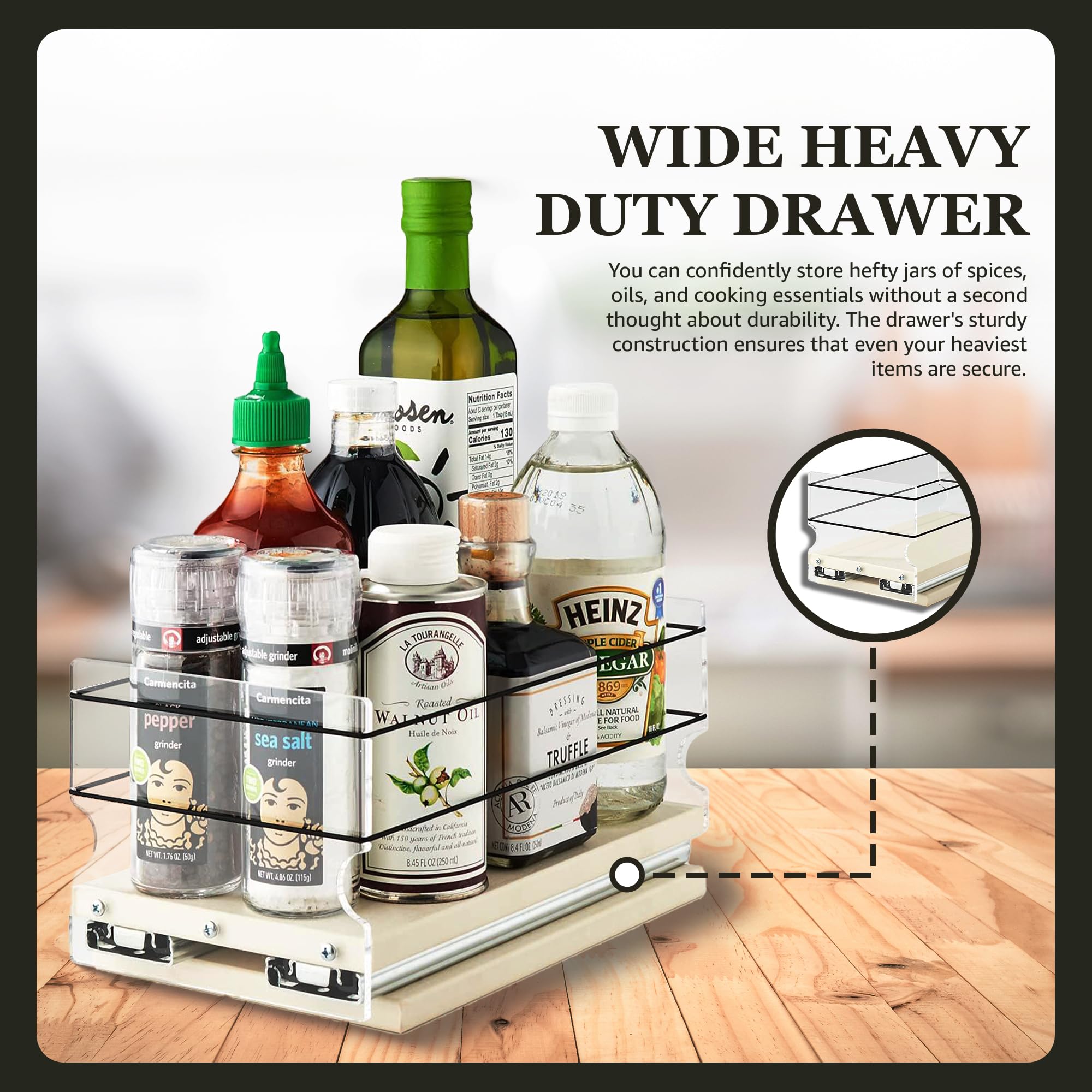 Heavy Duty Pull Out Spice Rack Organizer for Kitchen Cabinets - Vertical Sliding Drawer Storage for Spices & Seasonings - Made in USA - 5.75