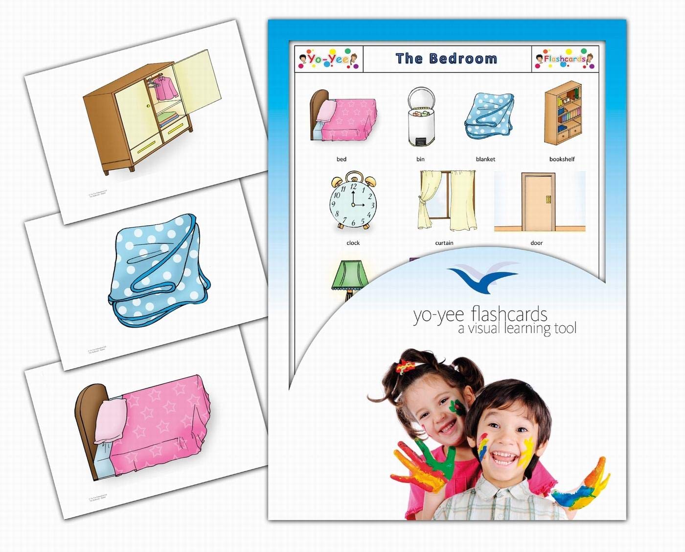 Yo-Yee English Vocabulary Flash Cards - Bedroom Theme Learning Cards for Toddlers, Kids & Adults - Picture Cards with Teaching Activities & Game Ideas - Perfect for Homeschooling, ESL Classrooms & Family Game Nights