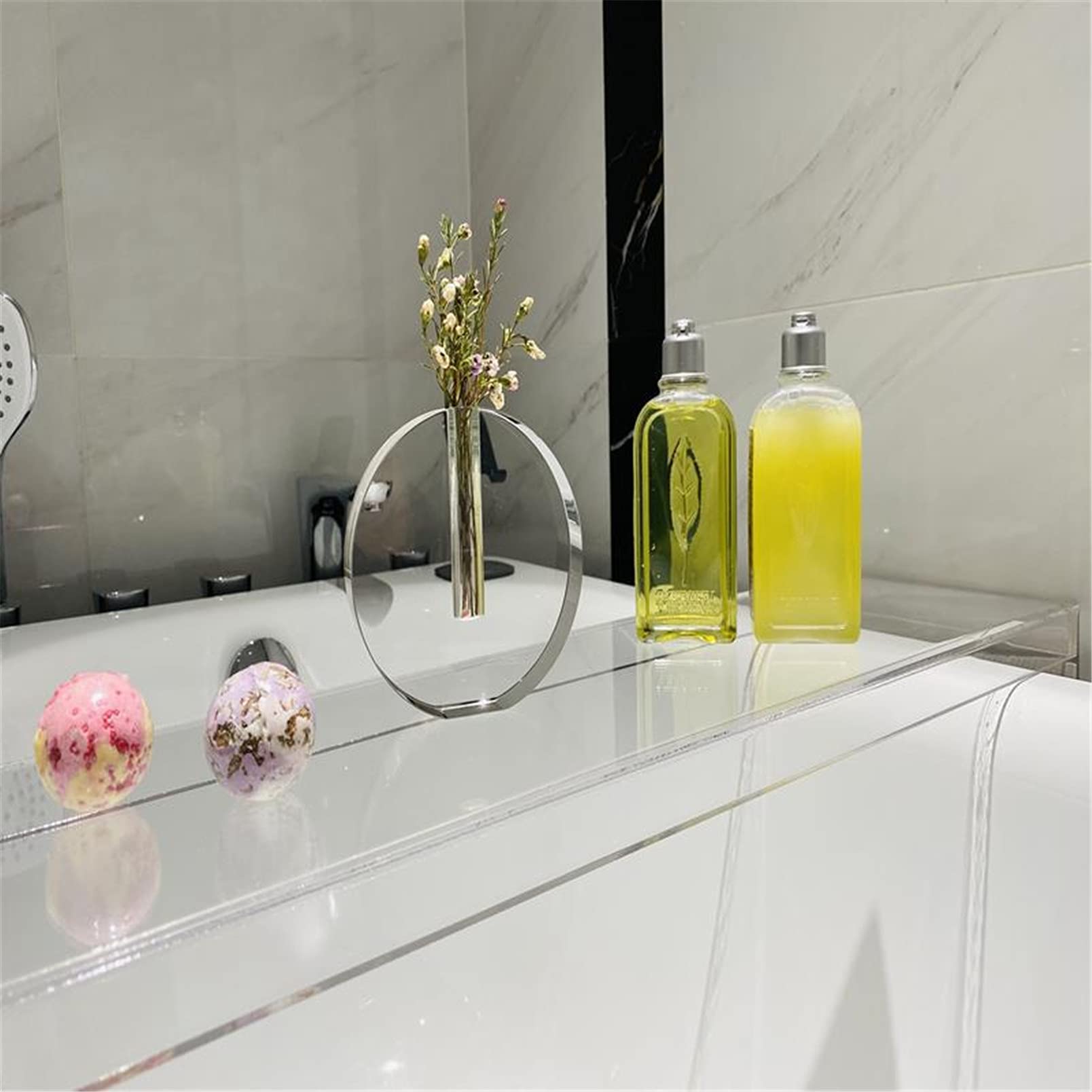 Premium Acrylic Bathtub Caddy Tray - Durable Clear Bathroom Organizer Shelf for 1-2 Adults | Fits Most Tubs (82x20cm, White) | Perfect for Relaxing Baths with Books, Wine & Spa Essentials