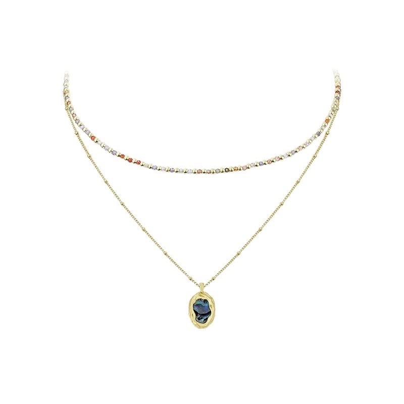 TOMYEUS Personalized Oil Painting Round Pendant Necklace - Double Layered Clavicle Chain Jewelry for Women | Elegant Fashion Accessory for Date Night, Anniversary Gifts & Special Occasions