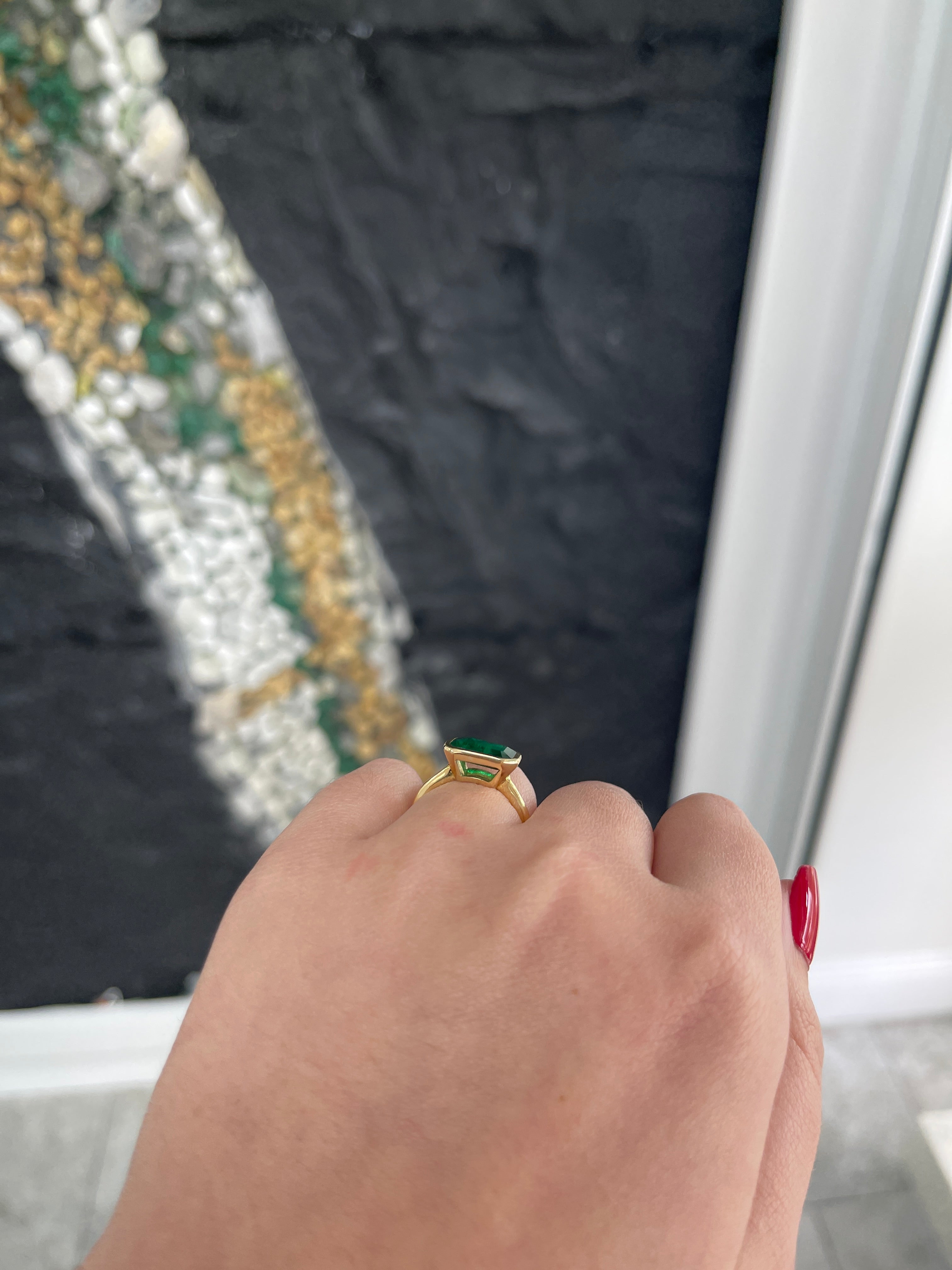 2.90 Carats Natural Emerald Solitaire East-West Right Hand Ring in 14K Gold - Perfect for Engagement, Wedding, Anniversary & Everyday Elegance