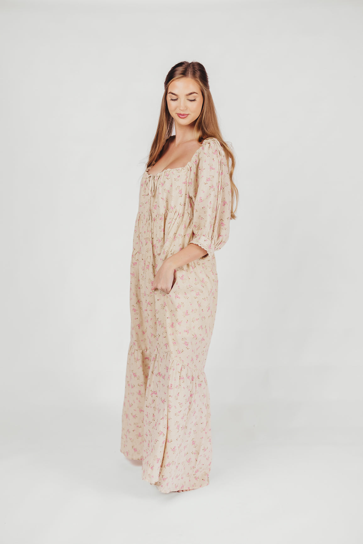 100% Cotton Maxi Dress for Women - Floral Print in Pink & Brown | Boho Summer Dress for Beach, Vacation & Casual Wear