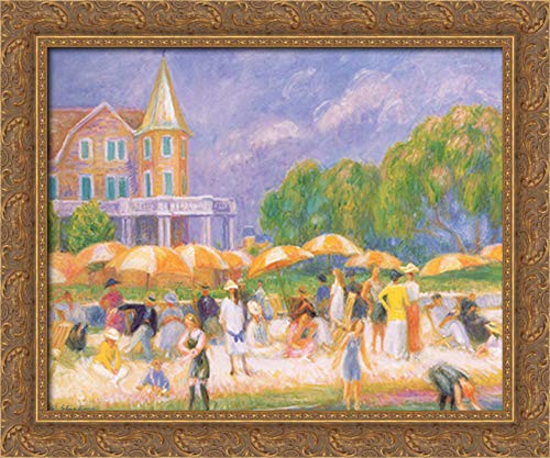 William James Glackens 24x20 Gold Ornate Wood Framed Canvas Art - Vintage Umbrellas Painting for Living Room, Bedroom & Office Decor