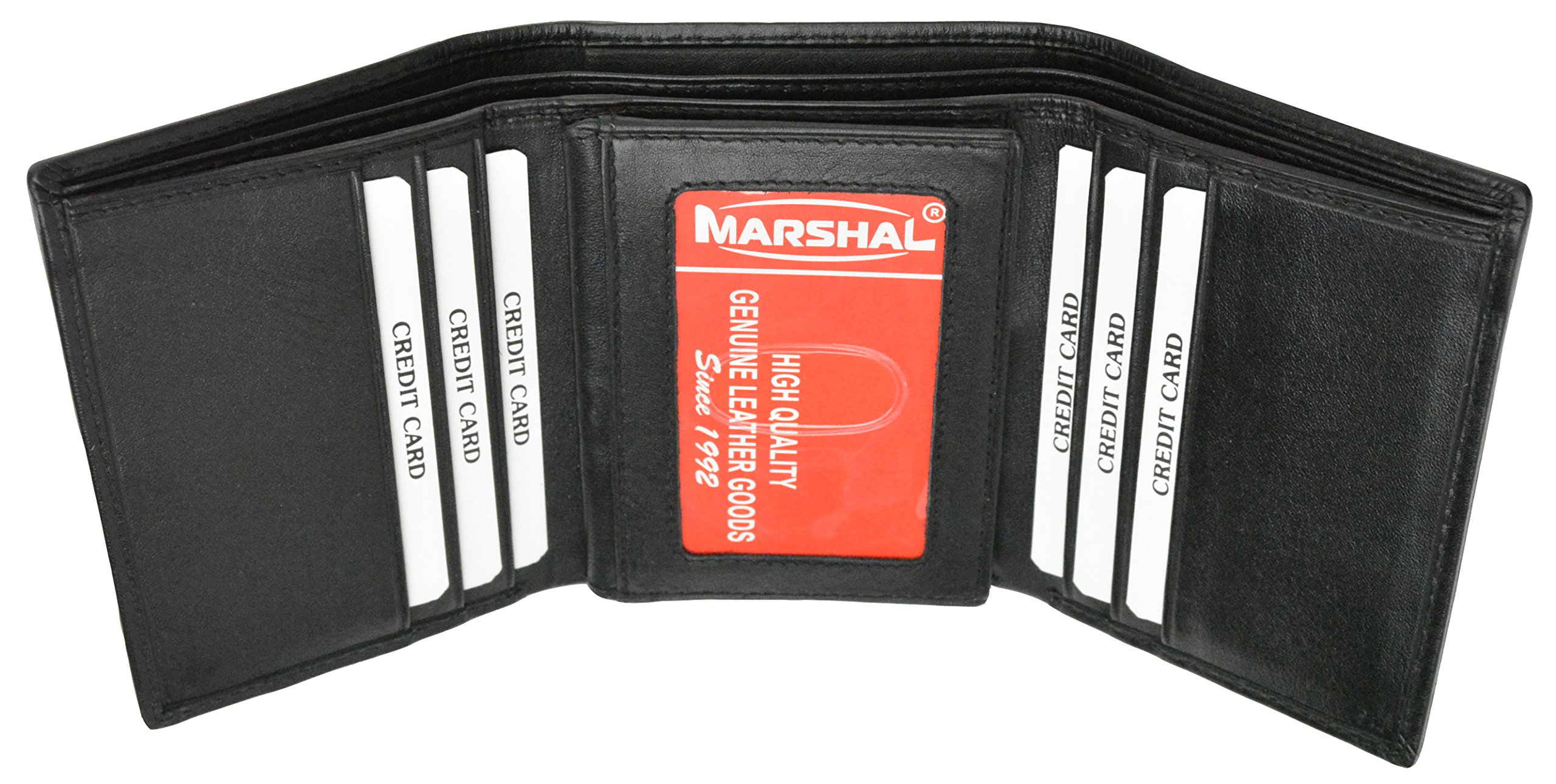 Classic Men's Black Leather Trifold Wallet with ID Window - Perfect for Everyday Use, Travel & Business
