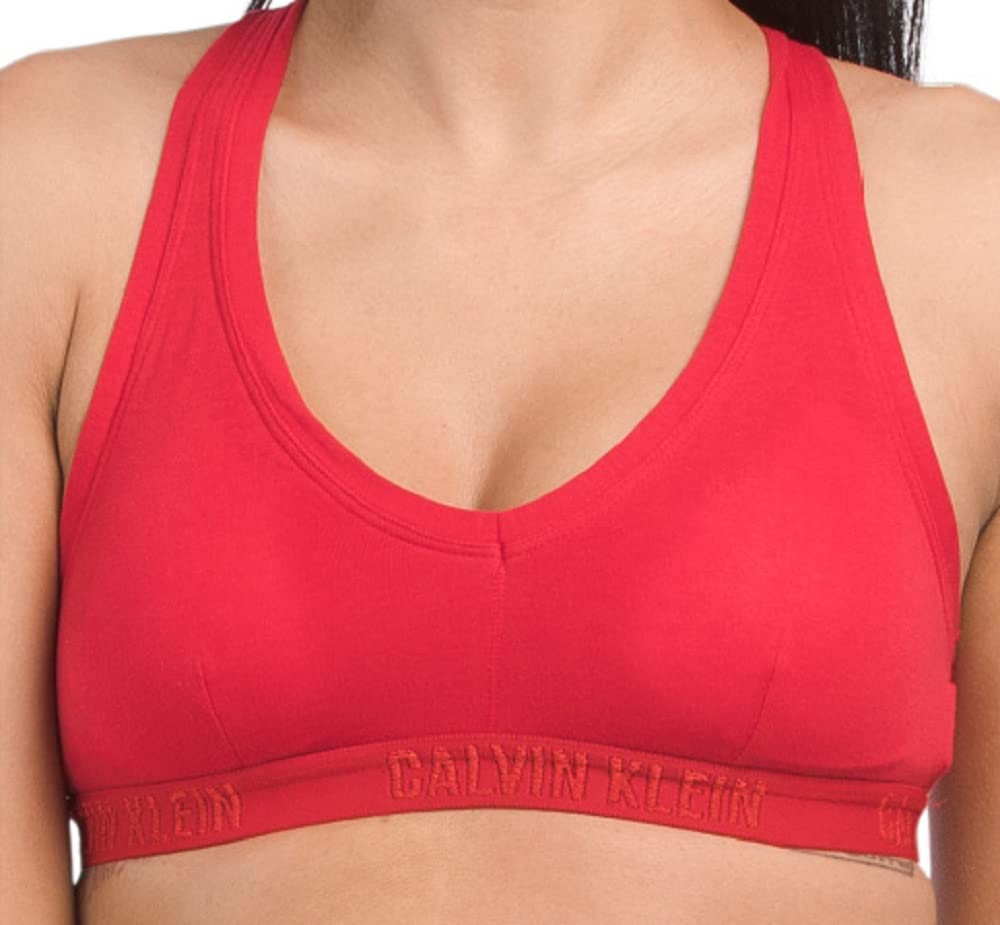 Calvin Klein Women's Lightly Lined Padded Monochrome Logo Triangle Bralette - Small, Red (QP2242-641) | Comfortable Everyday Wear, Lounge, Sleep & Light Support