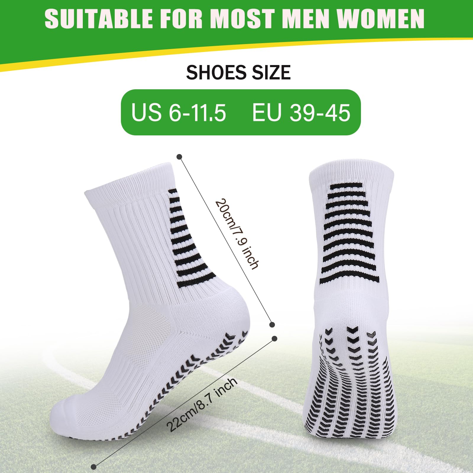 Ultrafun 4 Pairs Non-Slip Soccer Socks with Grips - Breathable Football & Basketball Athletic Socks for Men & Women - Perfect for Sports Training, Gym Workouts and Team Games