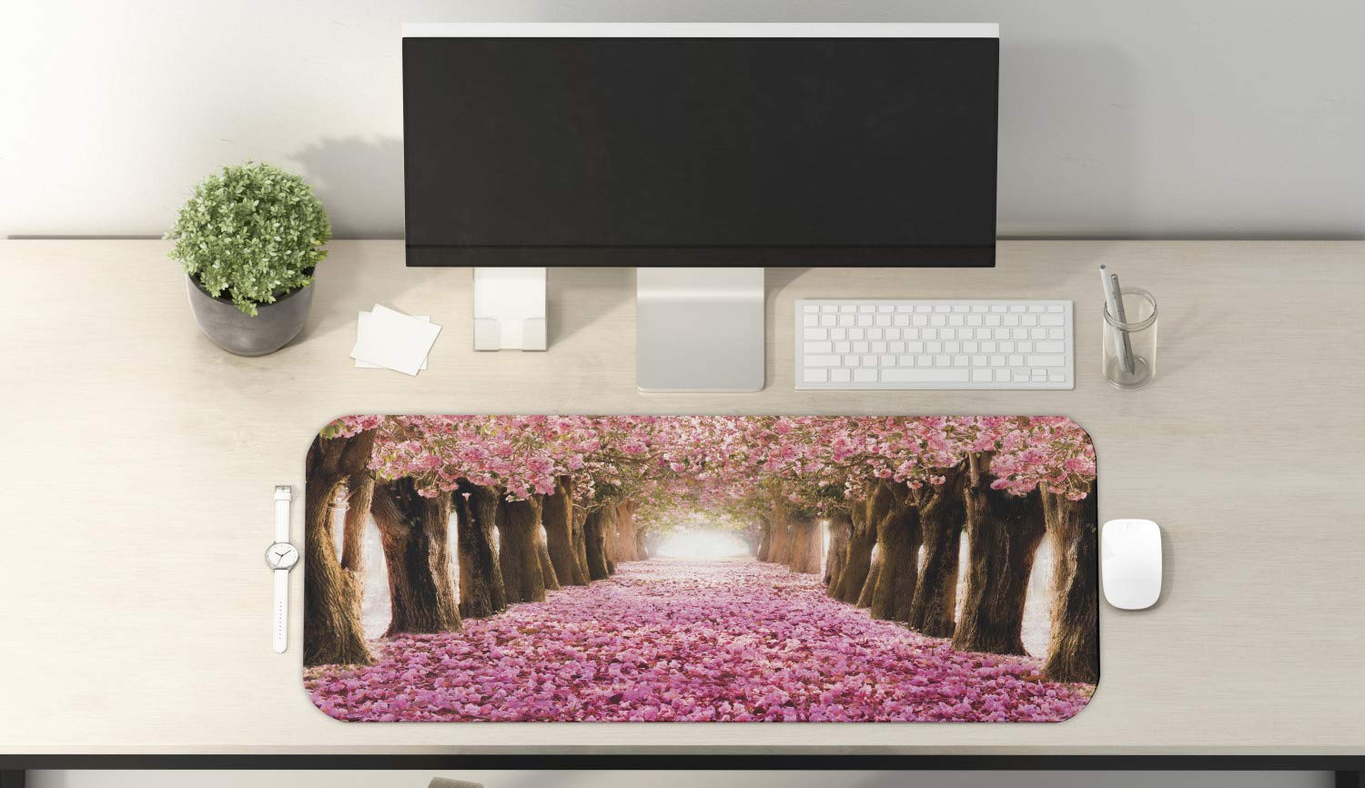 Ambesonne Romantic Floral Mouse Pad - Non-Slip Rubber Gaming Mousepad with Blossoming Flower Tree Design, 31