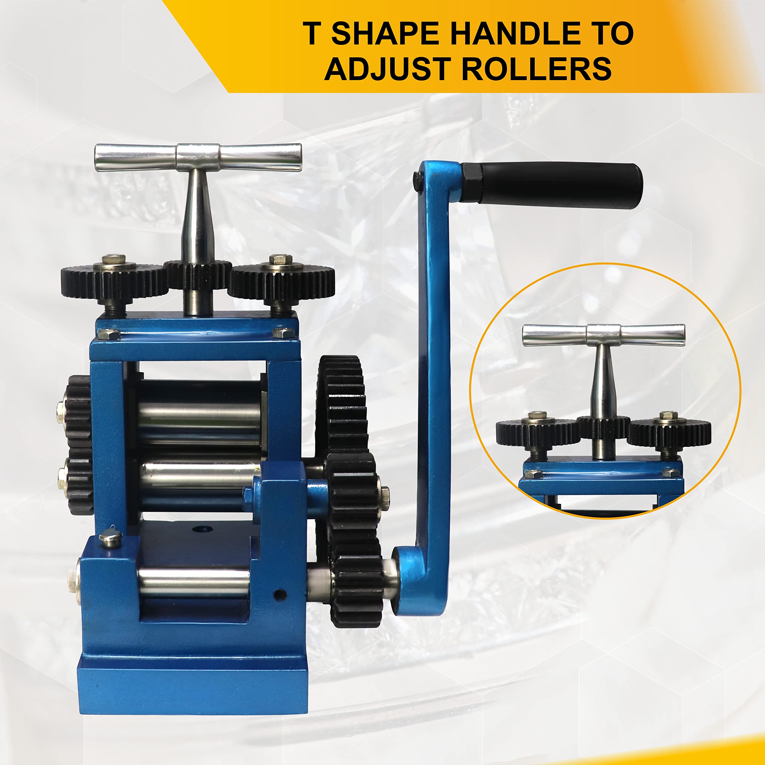 Simond Store 3 Inch (76mm) 7 Rollers Manual Jewelry Rolling Mill Machine - Metal Sheet & Wire Rolling Tool for Jewelry Making, DIY Crafting, and Metalworking Projects