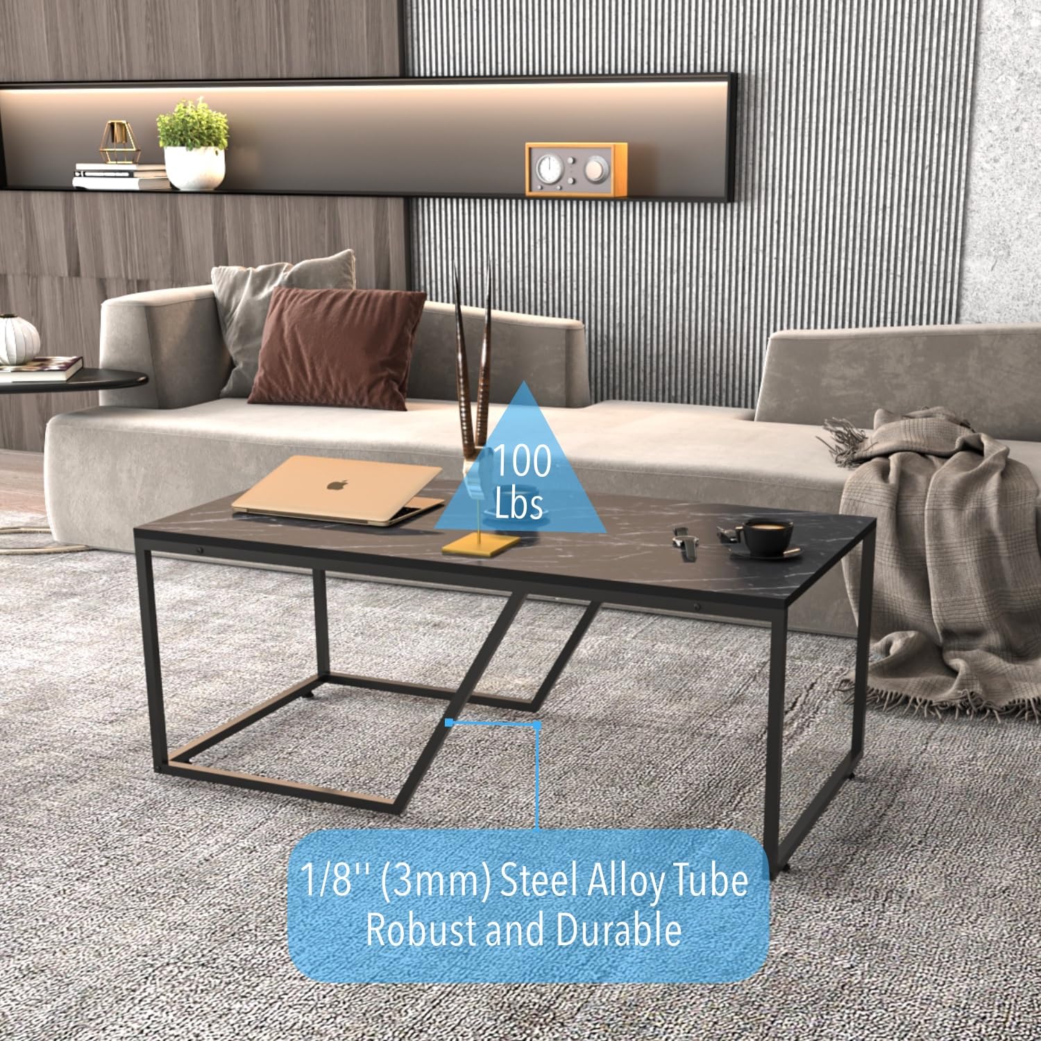 Decorotika Wendy Coffee Table - Bendire Black | Modern Living Room Furniture for Small Spaces | Perfect for Apartments, Condos & Home Decor