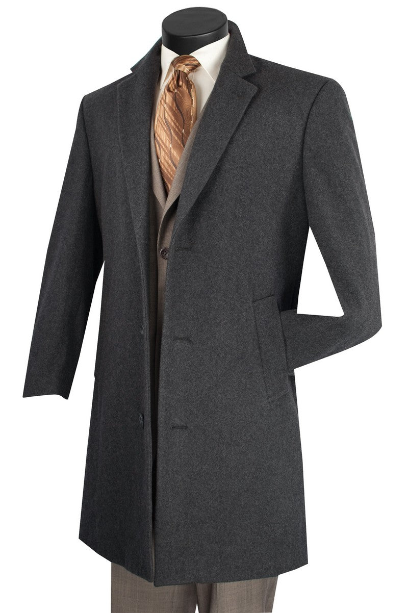Milano Collection Men's Wool 3-Button Top Coat - 38 Inches Long - Formal Winter Overcoat for Business & Office Wear