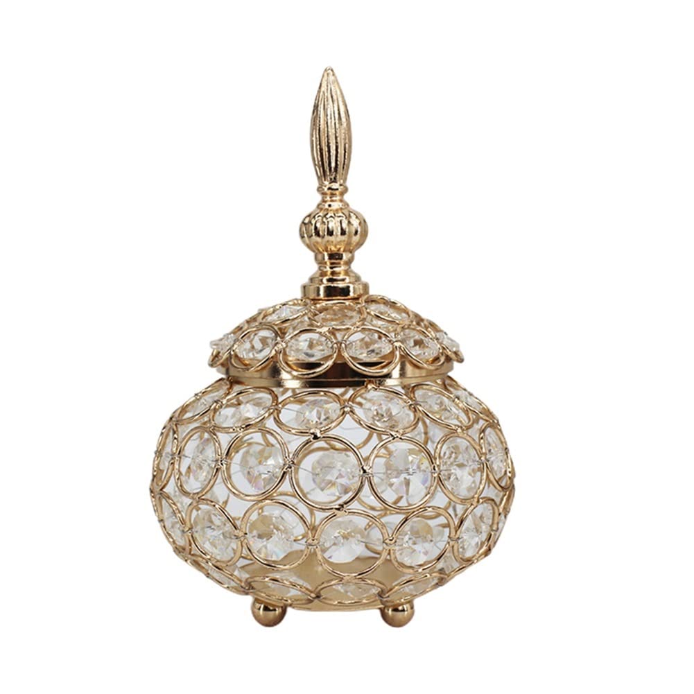 Elegant Hollow Crystal Tealight Candle Holder - Gold Silver Jewelry Box Style for Wedding Candelabra, Table Centerpieces & Home Decor | Perfect for Romantic Dinners, Wedding Receptions & Holiday Decorations (Golden)