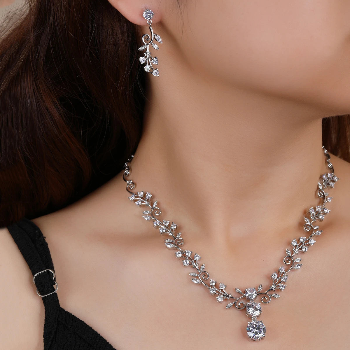 Elegant CZ Cubic Zirconia Bridal Wedding Jewelry Set for Women - Necklace & Earrings Set | Perfect for Weddings, Anniversaries, and Special Occasions