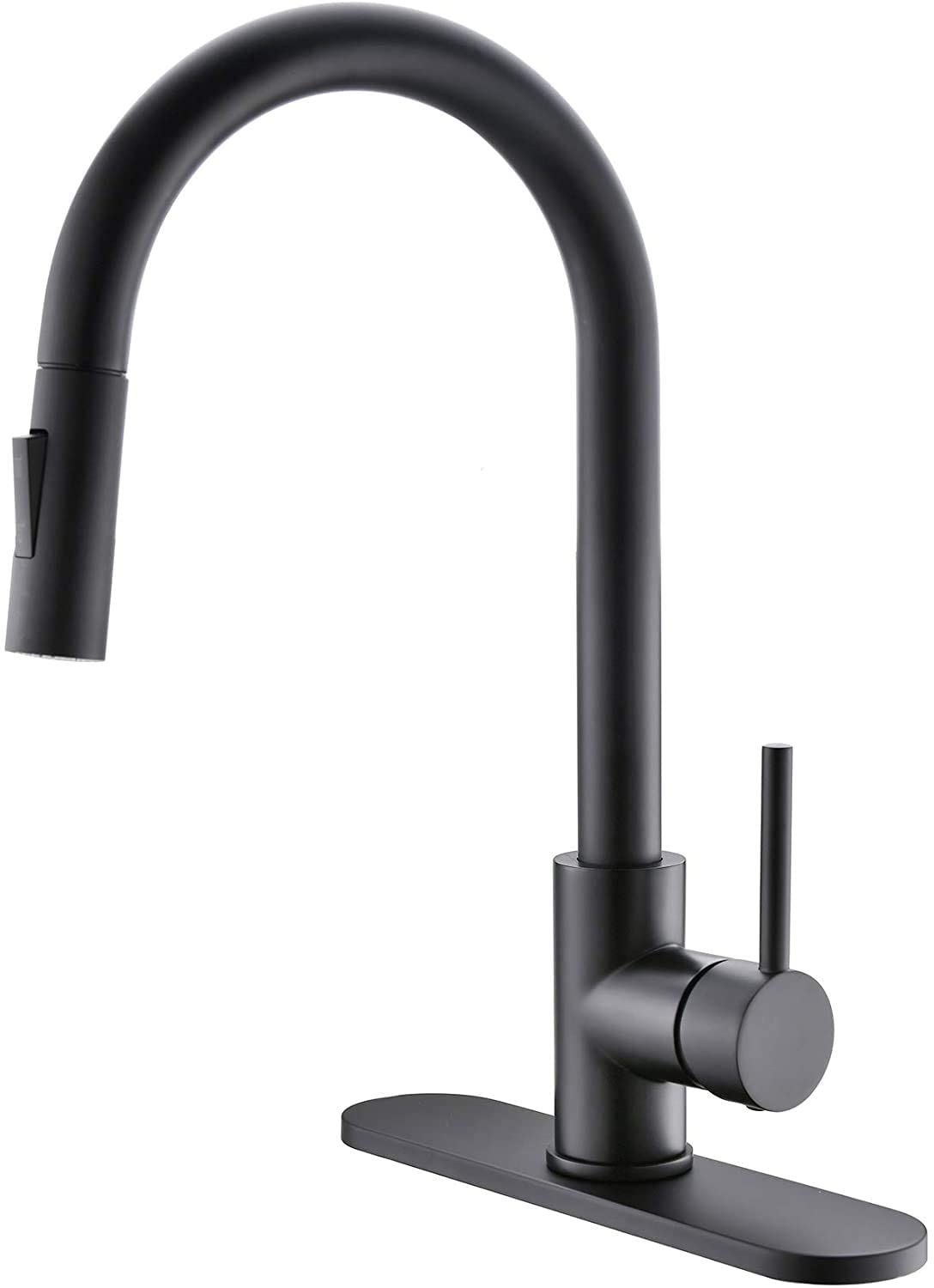 Commercial Kitchen Faucet with Pull Down Sprayer - Matte Black High Arc RV Touch Faucet for Kitchen Sink, Single Handle Travel Trailer, Fits 1 & 3 Hole with Deck Plate - Perfect for RV, Camper, Tiny Home & Mobile Kitchen Use