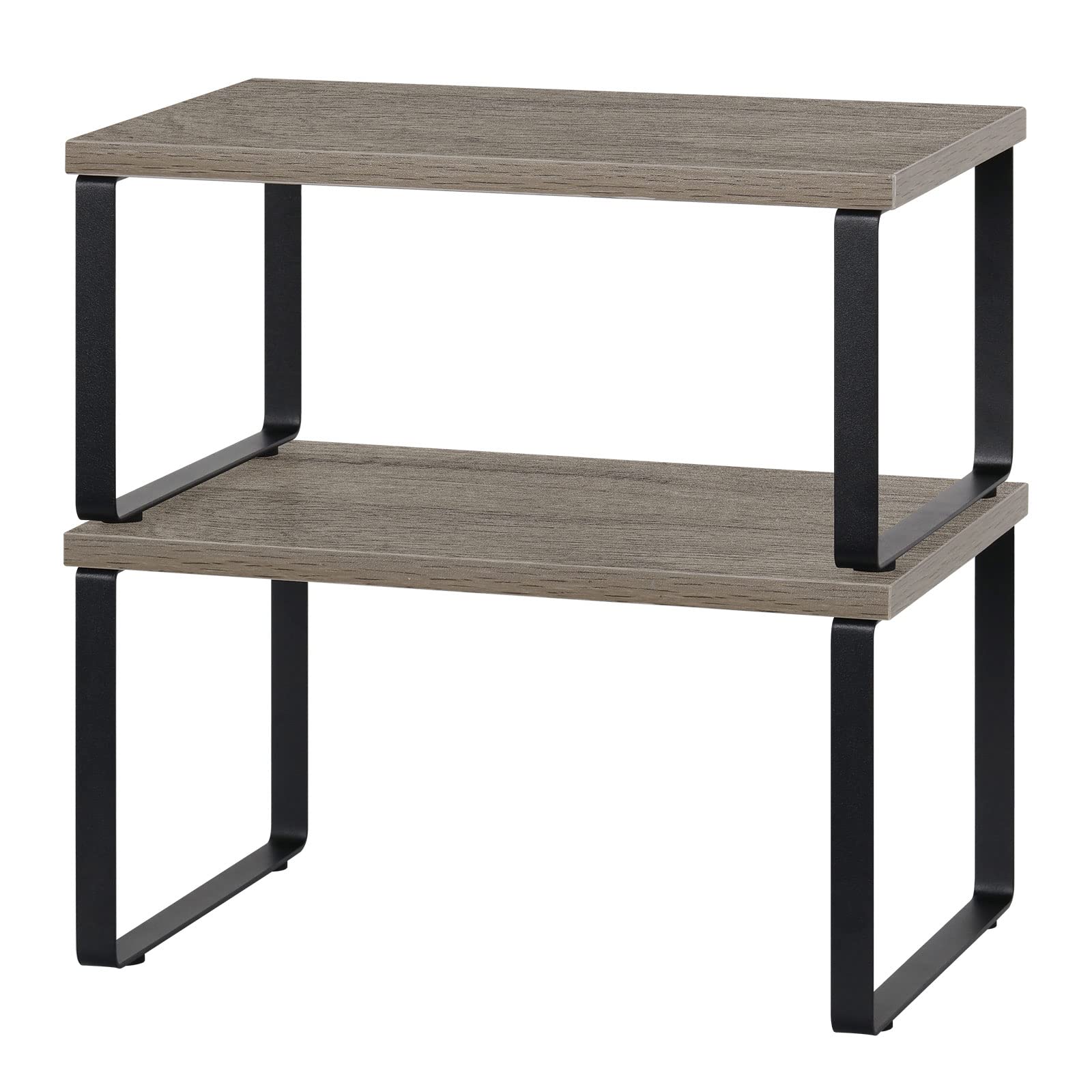 CADUKE Set of 2 Stackable Expandable Kitchen Counter Shelf Organizer - Grey Wood Cabinet & Bathroom Storage Shelf for Countertop Organization - Perfect for Small Spaces, Pantry, and Vanity Storage