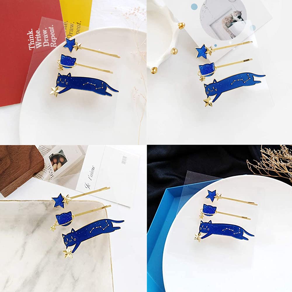 3Pcs Cute Cat Hair Clips - Fashion Animal Star Barrettes & Bobby Pins for Women & Girls | Hair Accessories for School, Parties & Daily Styling