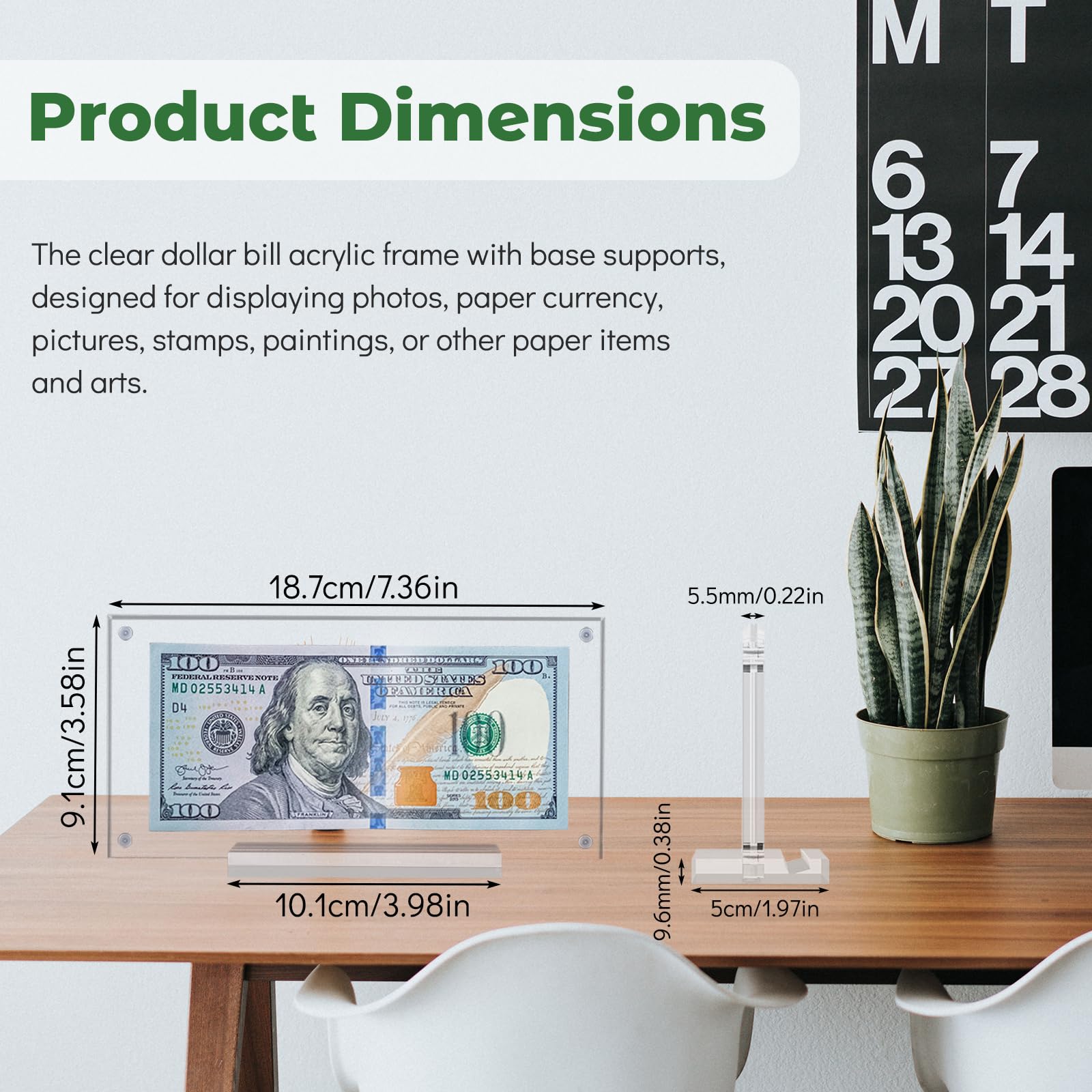Acrylic Dollar Bill Frame - Money Display Holder for Collectors & Currency Protection | Perfect for Bill Collections, Tickets, Paper Money Storage & Home/Office Decor (1 Pack)
