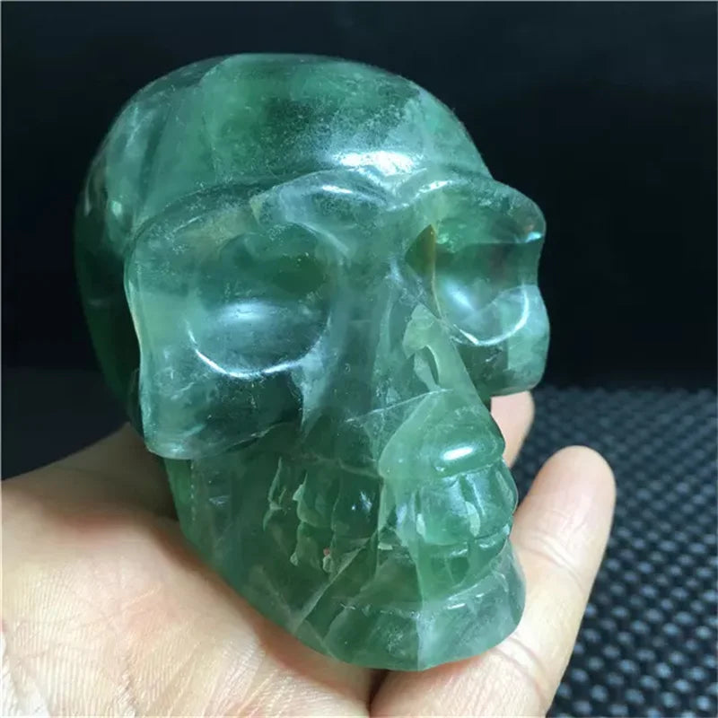 Natural Green Fluorite Crystal Skull Carving - Healing Stones for Meditation, Home Decor & Spiritual Gifts