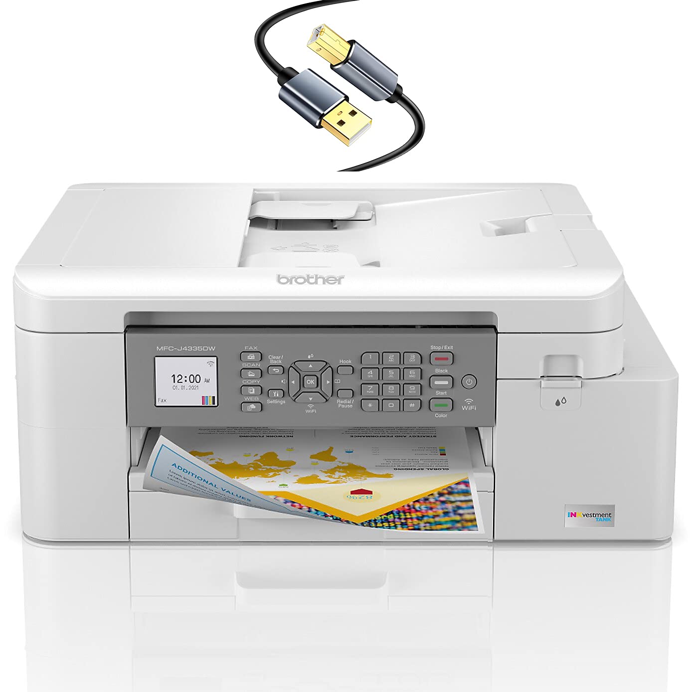 Brother INKvestment Tank MFC-J4335DWB Wireless Color All-in-One Inkjet Printer - Print, Copy, Scan, Fax - 20 PPM, 4800 x 1200 DPI, Auto Duplex, 20-Sheet ADF - Ideal for Home Office, Small Business & Remote Work (White)