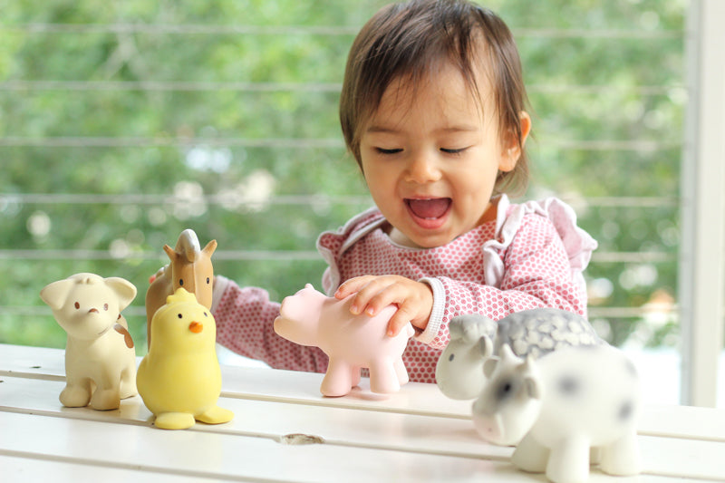 Tikiri Natural Rubber Farm Animal Toys for Babies - Safe & Eco-Friendly First Animal Toys for Toddlers - Perfect for Sensory Play, Early Learning & Nursery Decor