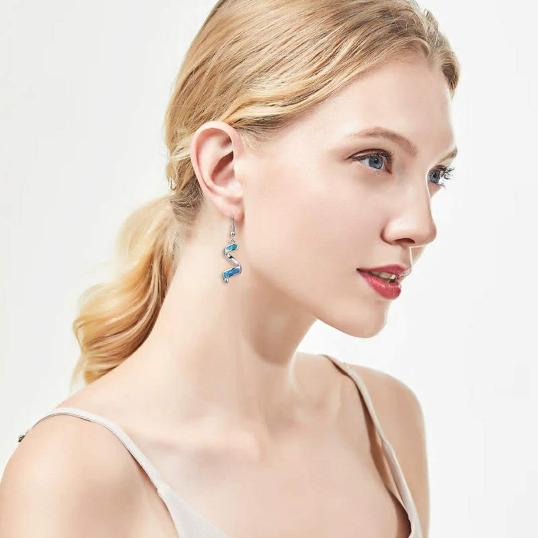 CiNily Sterling Silver Plated Opal Dangle Drop Earrings for Women | Birthstone Spiral Ribbon Hook Earrings | Perfect for Parties, Weddings & Everyday Wear