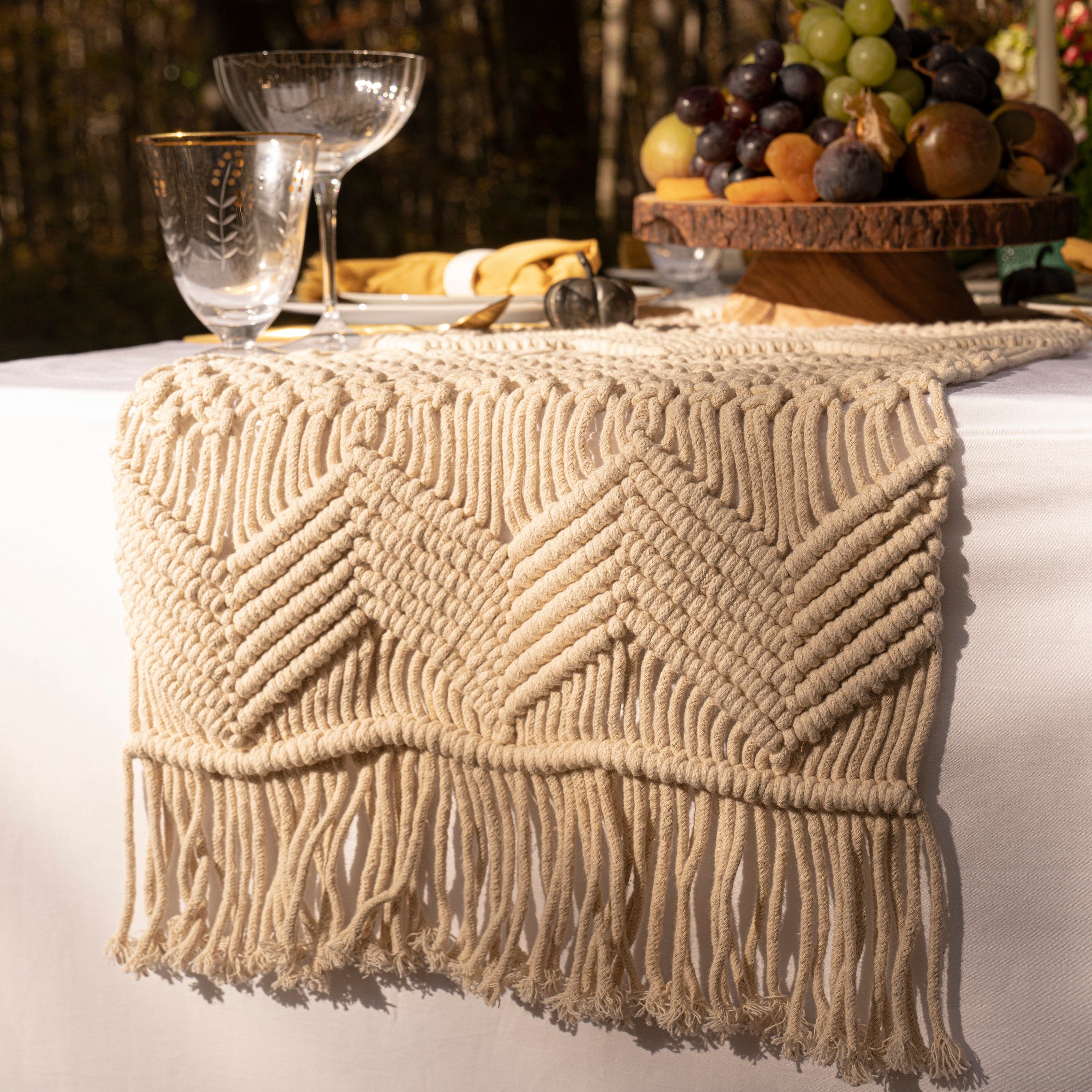 Handmade Boho Macrame Table Runner for Dining Room & Outdoor Patio Decor - Perfect for Weddings, Farmhouse & Bohemian Home Decor