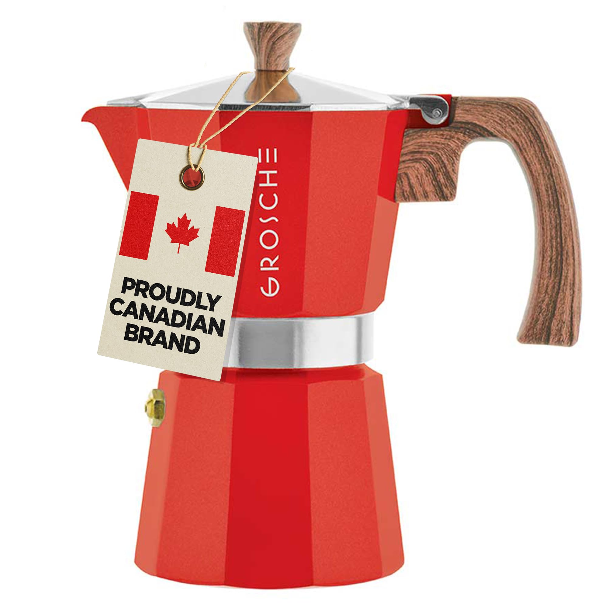 GROSCHE Milano Stovetop Espresso Maker - 9 Cup Moka Pot (15.2 oz) for Cuban & Italian Coffee | Red Stovetop Coffee Brewer for Home, Camping & Gifts | Percolator for Espresso & Greca Coffee