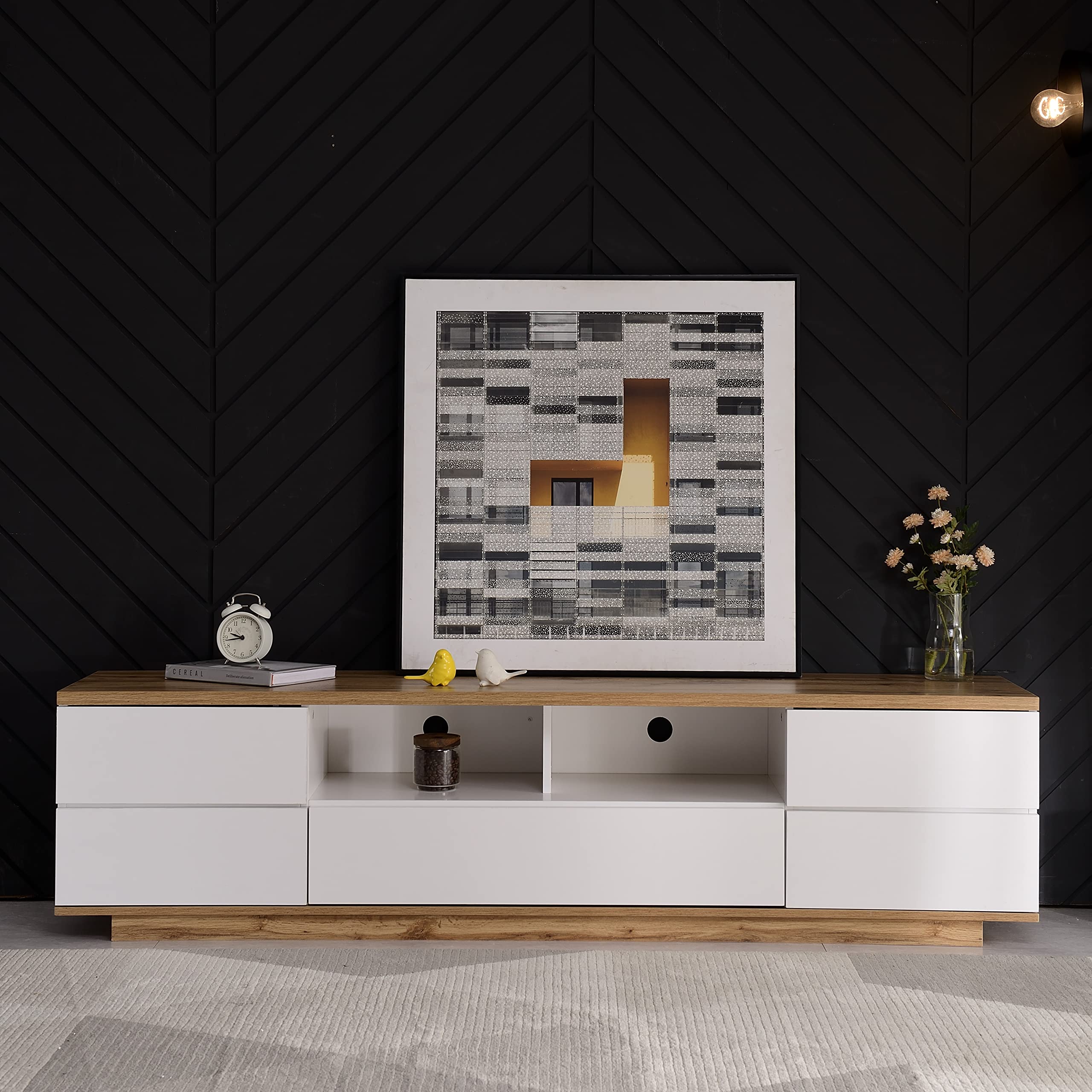 Modern White Merax Wood TV Stand Entertainment Center with Storage Cabinets & Open Shelves - 80